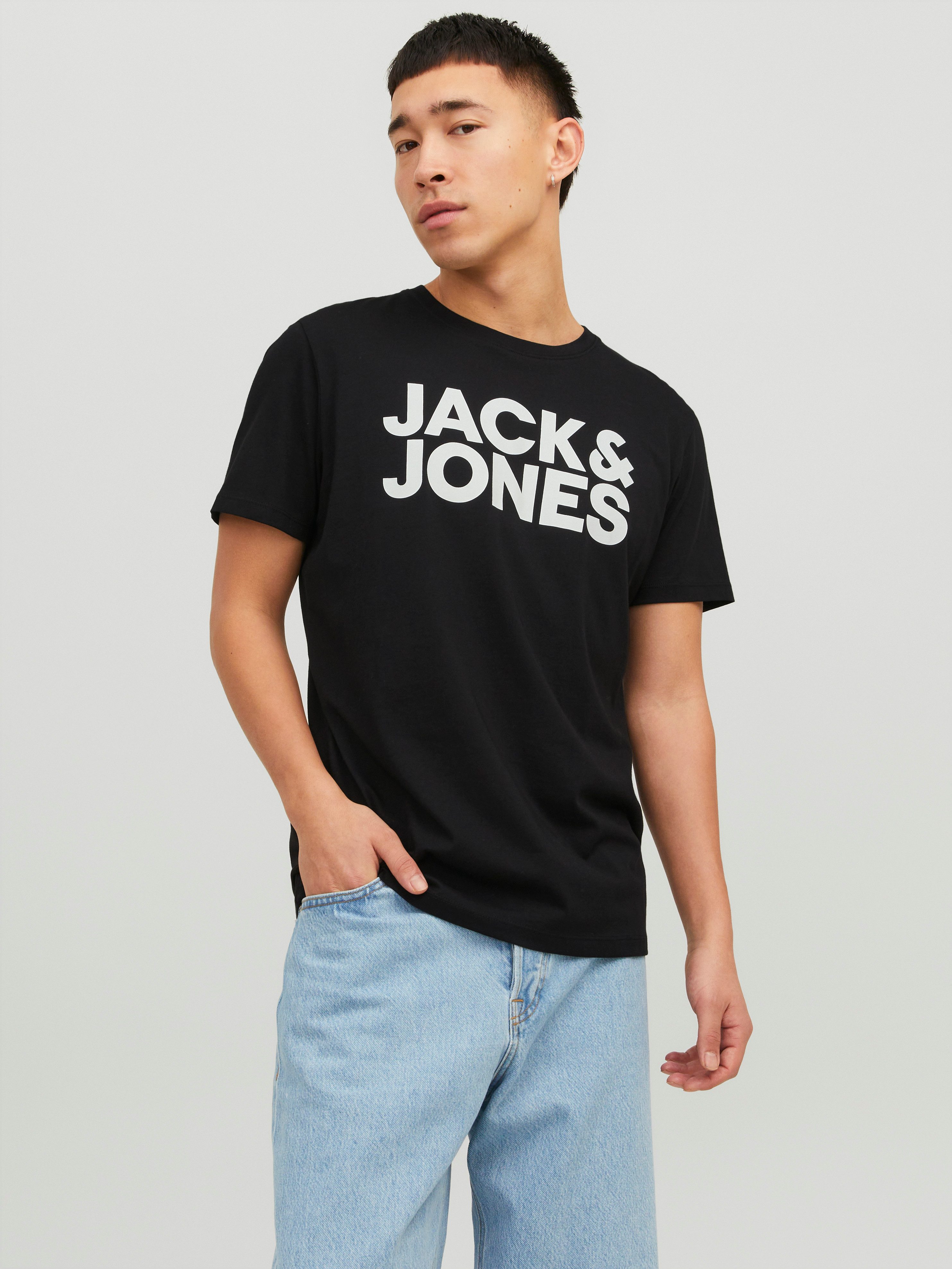 Jack & Jones Rundhalsshirt JJECORP mit Logo-Print und klassischem Rundhals Baumwolle, regular fit
