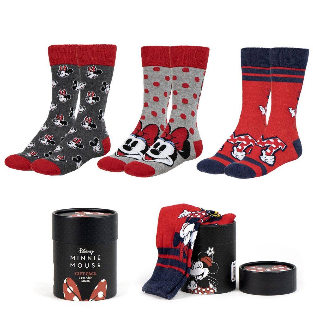 Cerda Socken Disney Minnie Socken 3er Pack 36/43 Damen Herren Baumwollsocken