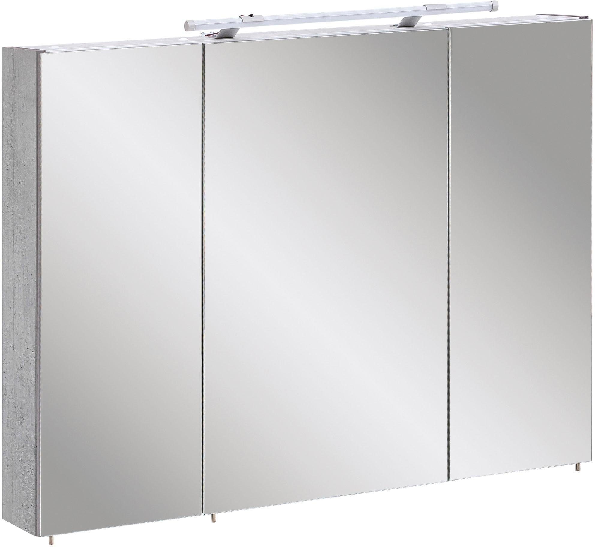 Schildmeyer Spiegelschrank Dorina Breite 90 cm, 3-türig, LED-Beleuchtung, Schalter-/Steckdosenbox steingrau | steingrau