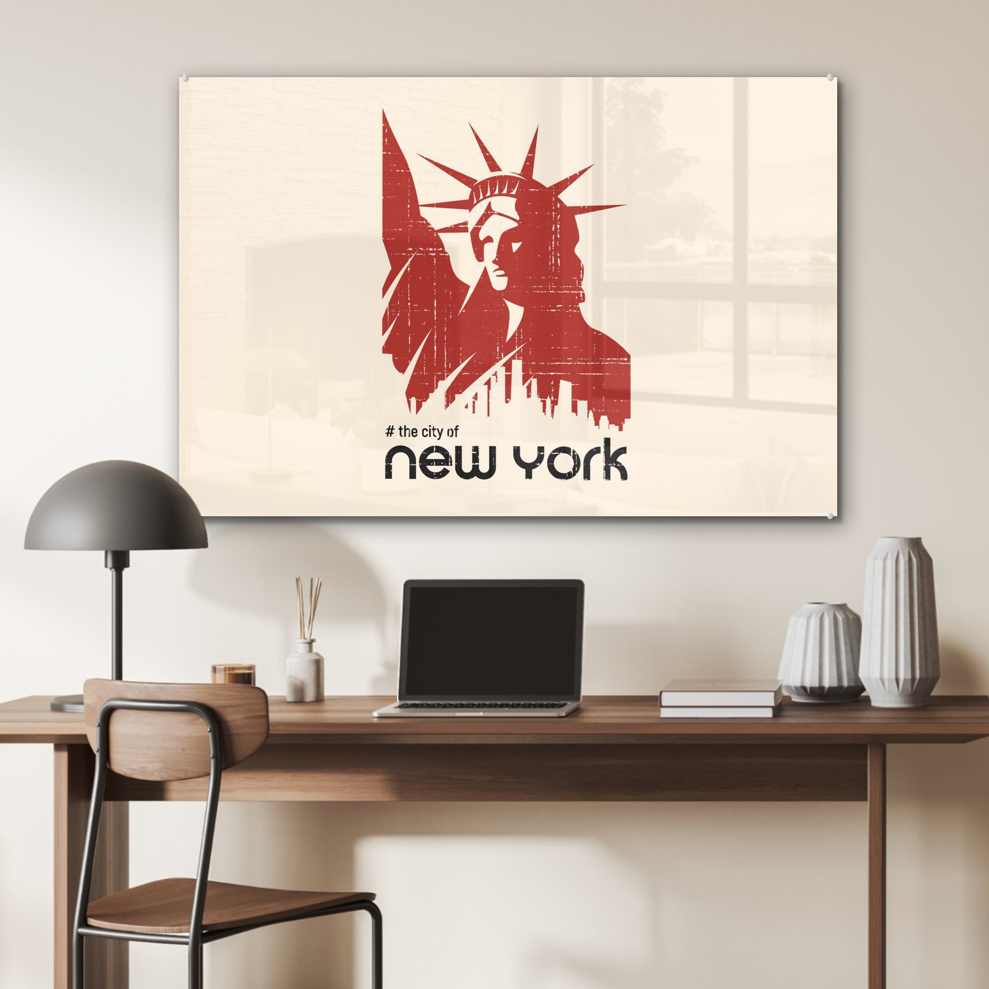 MuchoWow New Acrylglasbild - (1 Rot St), & - Freiheitsstatue, Wohnzimmer Schlafzimmer Acrylglasbilder York