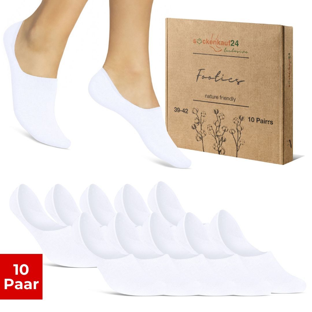 sockenkauf24 Füßlinge 10 Paar Premium Füßlinge aus gekämmter Baumwolle Damen & Herren (Weiß, 47-50) Sneaker Socken ohne drückende Naht (Exclusive Line) - 70103T WP