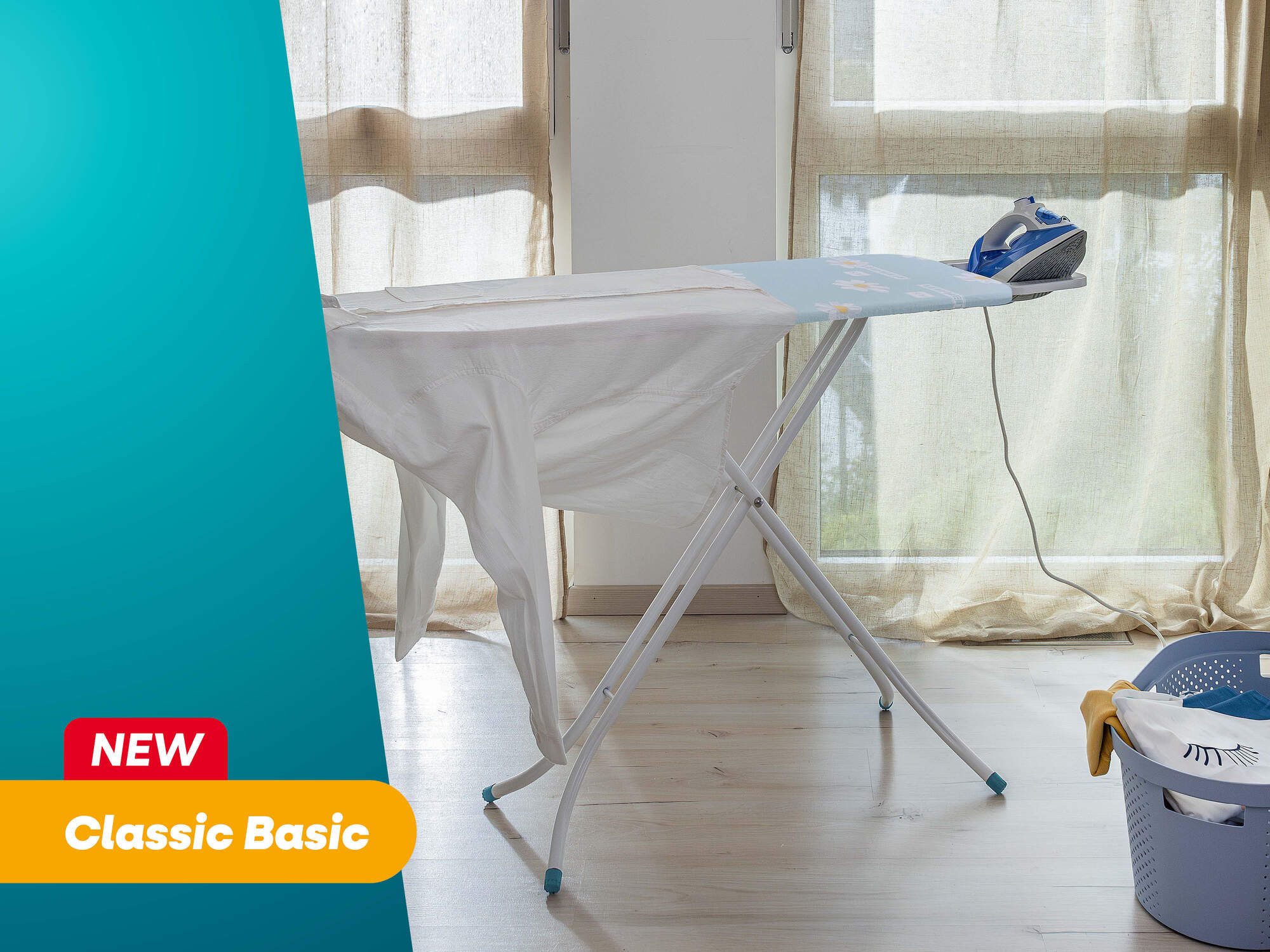 Leifheit Bügelbrett Bügeltisch Classic M Basic, Bügelfläche 38.0x120.0 cm, Höhenverstellbar, Bügelfläche 120 x 38 cm, feste Bügeleisenablage