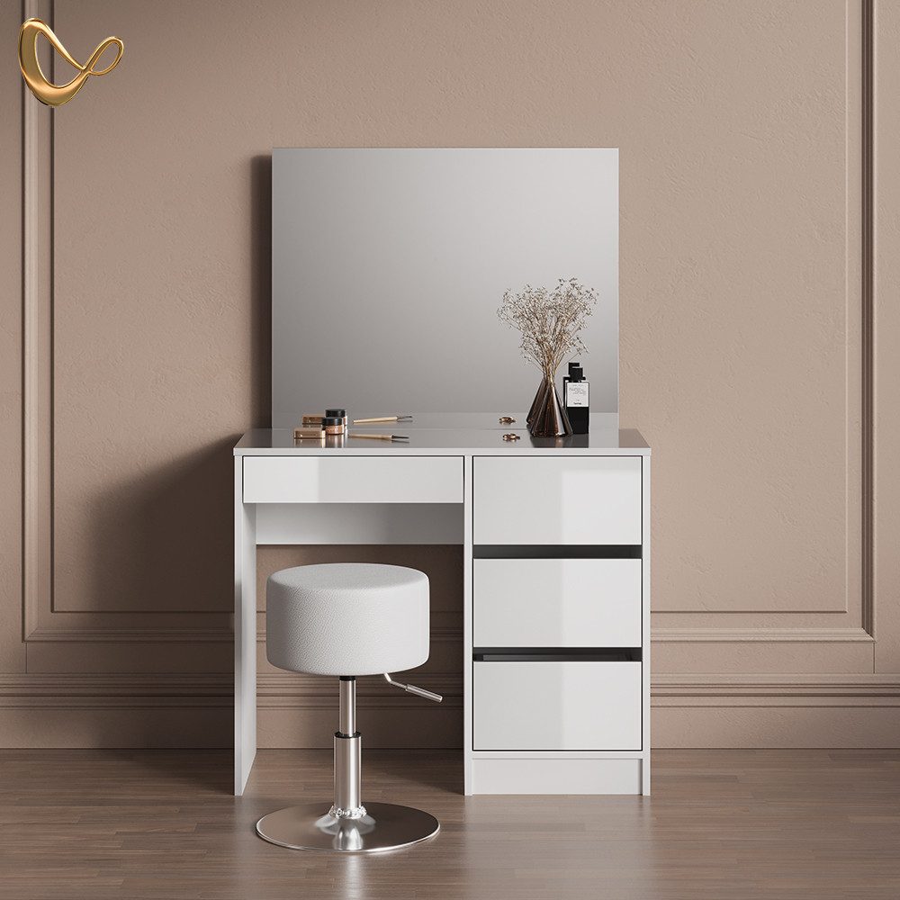 Livinity® Schminktisch Imola, Weiß/Weiß, 90 cm mit Hocker (3-St)