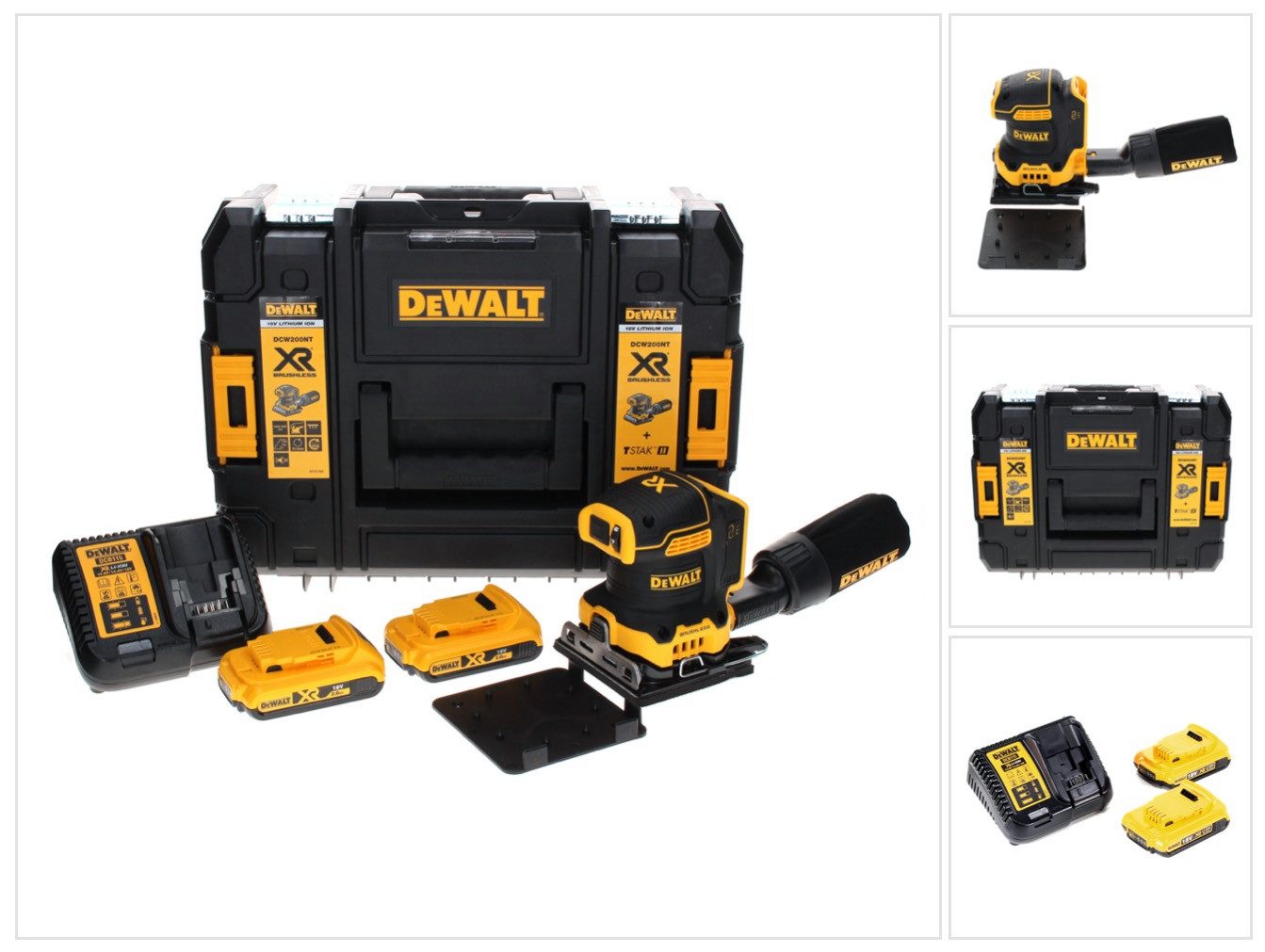 DeWalt Akku-Schwingschleifer DCW 200 D2 Akku Vibrationsschleifer 18 V 108x115 mm + 2x Akku 2,0 Ah