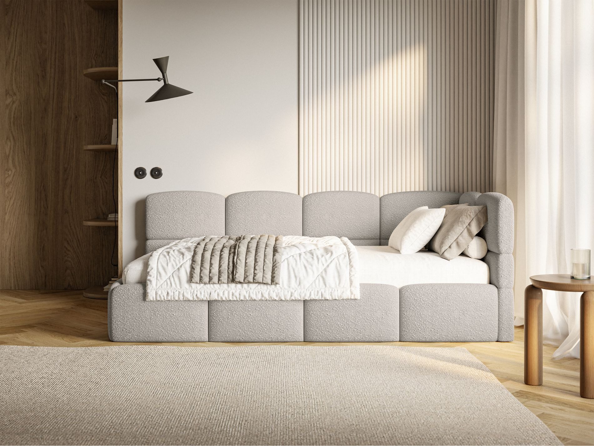 Selsey Jugendbett CLOUDY, mit Bettkasten, Bouclé, 90x200 cm, Kopfteil links günstig online kaufen