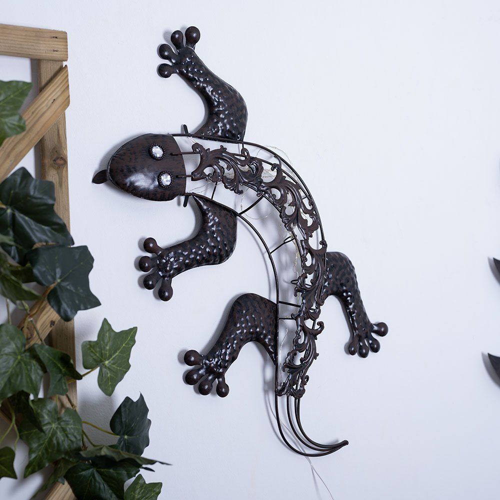GLOBO LIGHTING LED Dekofigur, LED-Leuchtmittel fest verbaut, Warmweiß, Solar Wandlampen für Außen Tier Gartenfigur Gecko