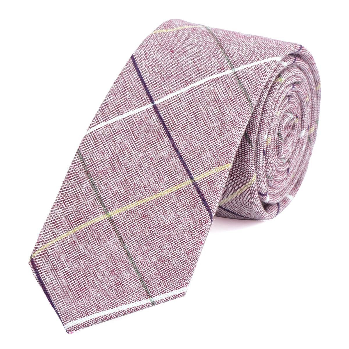 DonDon Krawatte Herren Krawatte 6 cm (Packung, 1-St., 1x Krawatte) Baumwolle, kariert oder gestreift, für Büro oder festliche Veranstaltungen rot-weiß gestreift