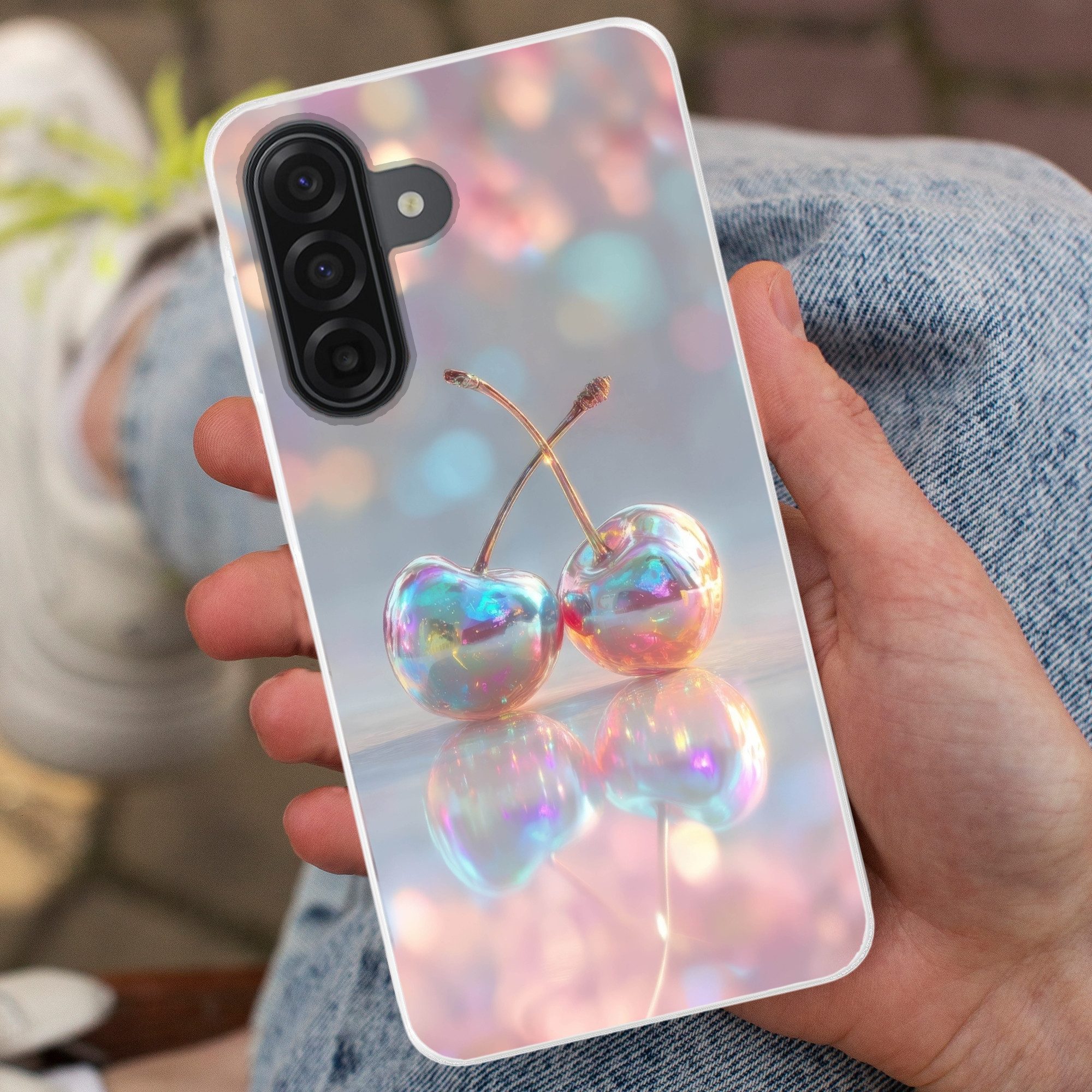 MuchoWow Handyhülle für Samsung Galaxy A17 Kirsche - Glänzend - Regenbogenfarbe, Smartphone-Bumper, Print, Handy Schutzhülle Dünn