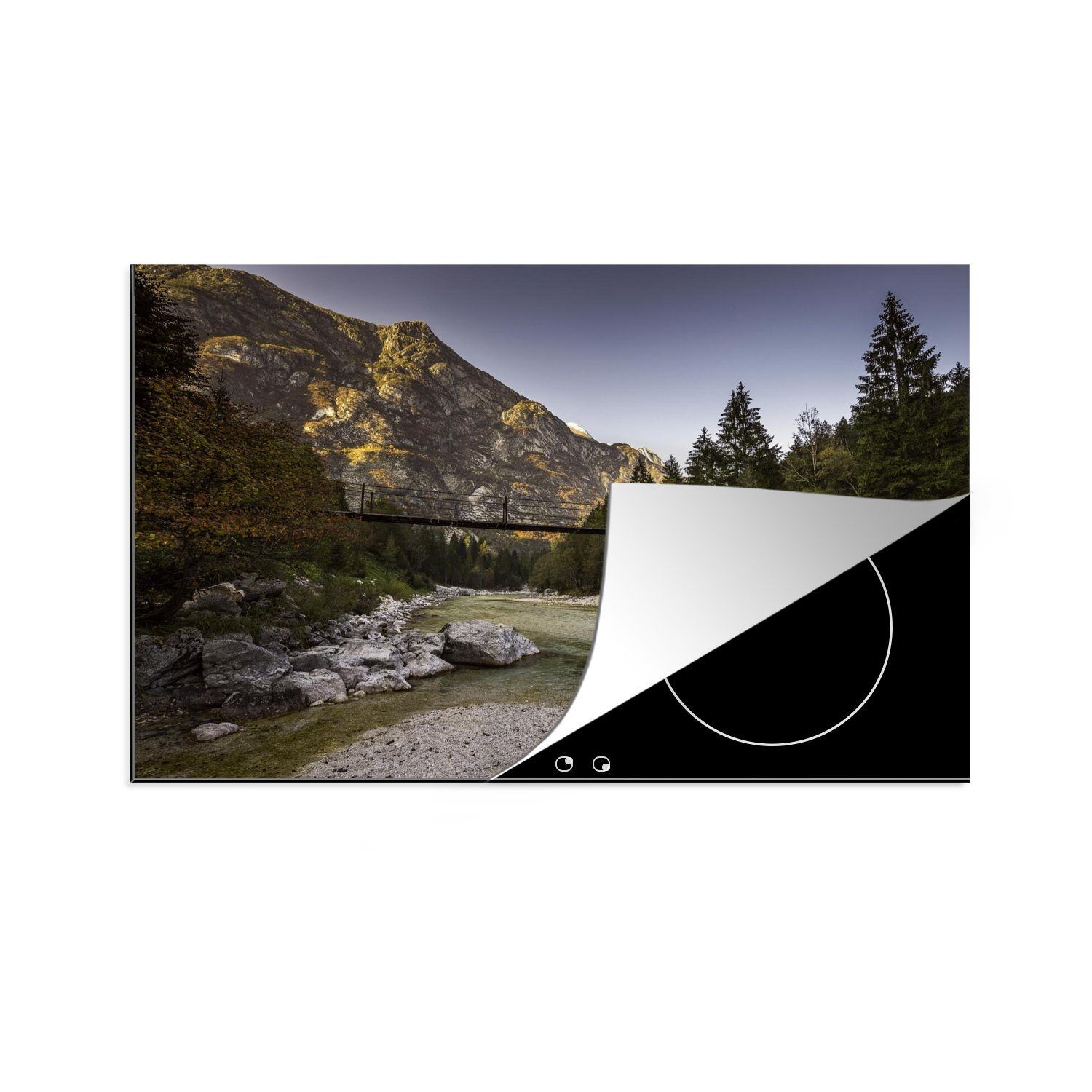 MuchoWow Herdblende-/Abdeckplatte Brücke über den küche, Induktionskochfeld für Fluss cm, 81x52 Schutz Isonzio Slowenien, (1 in die tlg), Vinyl, Triglav-Nationalpark im Ceranfeldabdeckung