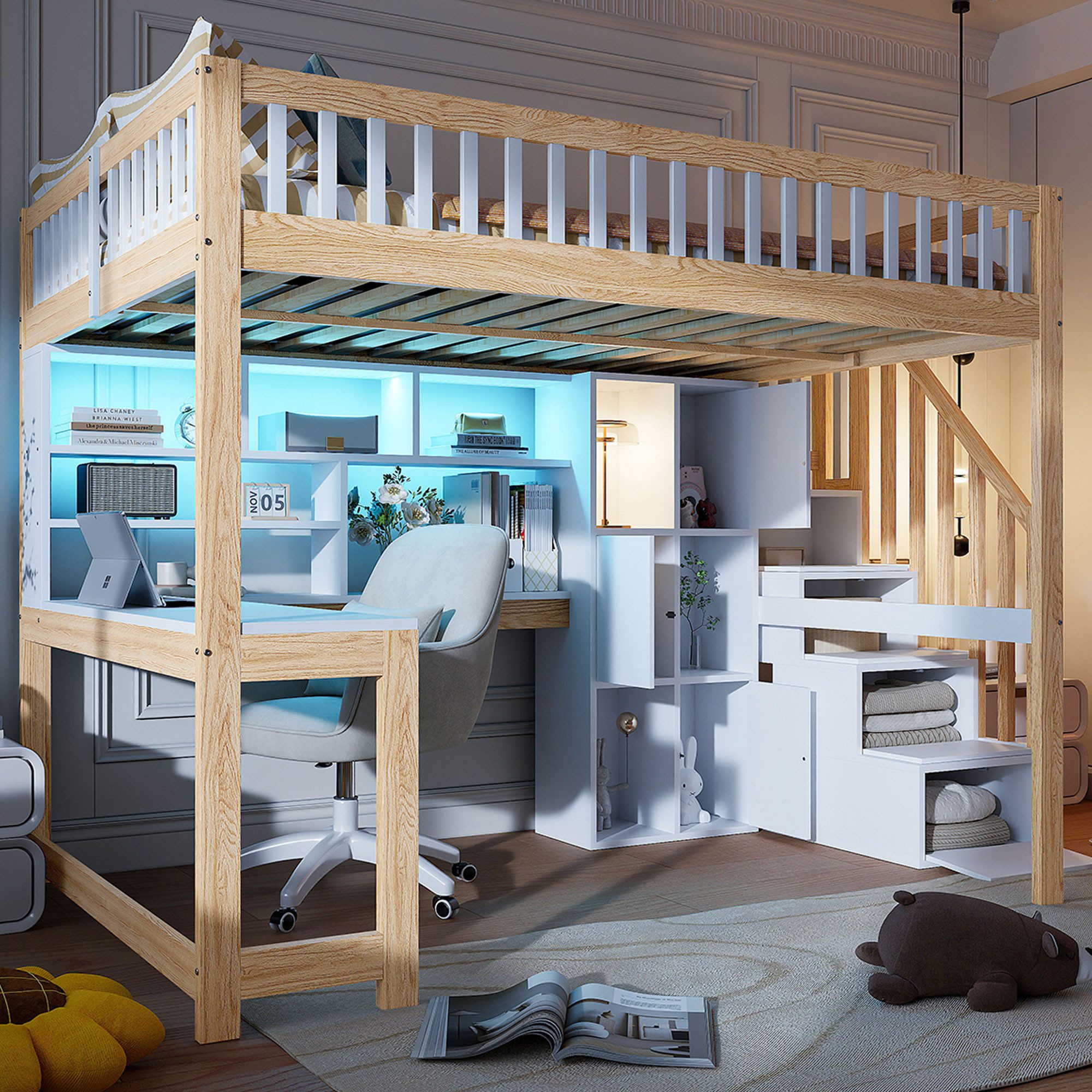 REDOM Kinderbett mit LED-Beleuchtung, Ablageleiter & günstig online kaufen