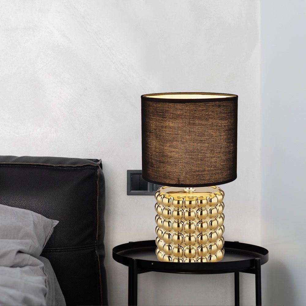 Tischlampe LED inklusive, Leuchtmittel Keramik Tischleuchte, Schlafzimmerleuchte Nachttischlampe etc-shop Gold Textil nicht