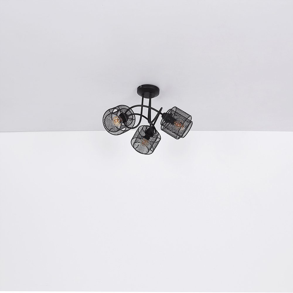 inklusive, Deckenleuchte Käfig-Design Globo H 5 schwarz Lampe Leuchtmittel nicht Metallgeflecht Deckenstrahler, flammig