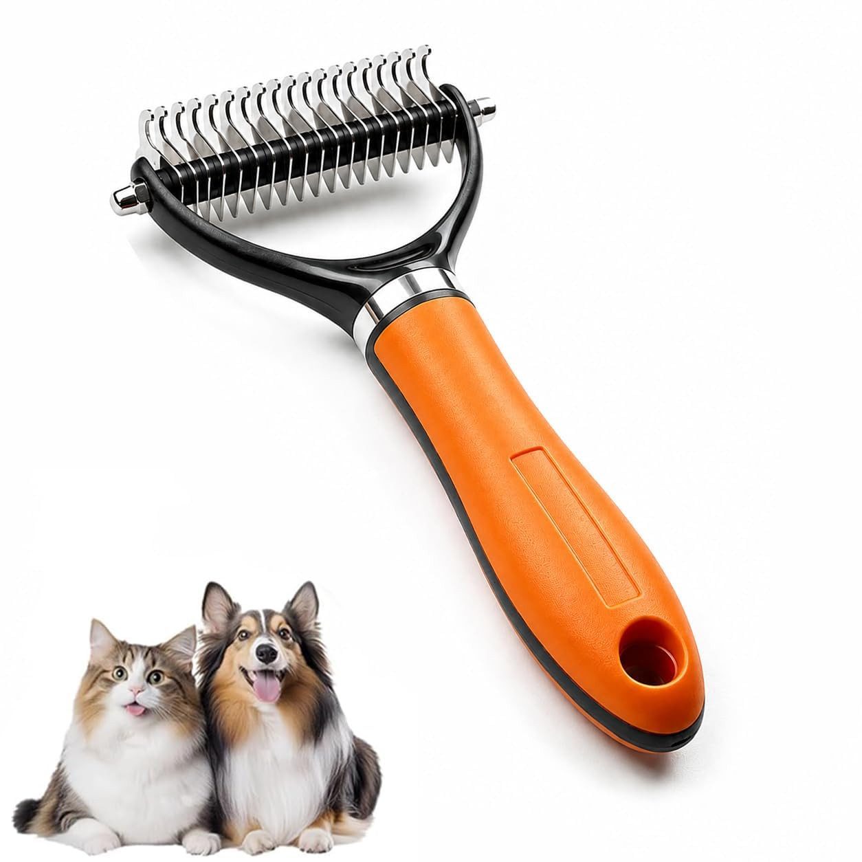 TUWENA Fellbürste Hundebürste Unterwolle, Unterfellbürste Katze, Entfilzungsstriegel, Doppelseitig, Edelstahlzähne, entfilzend, haarentfernend, ergonomisch