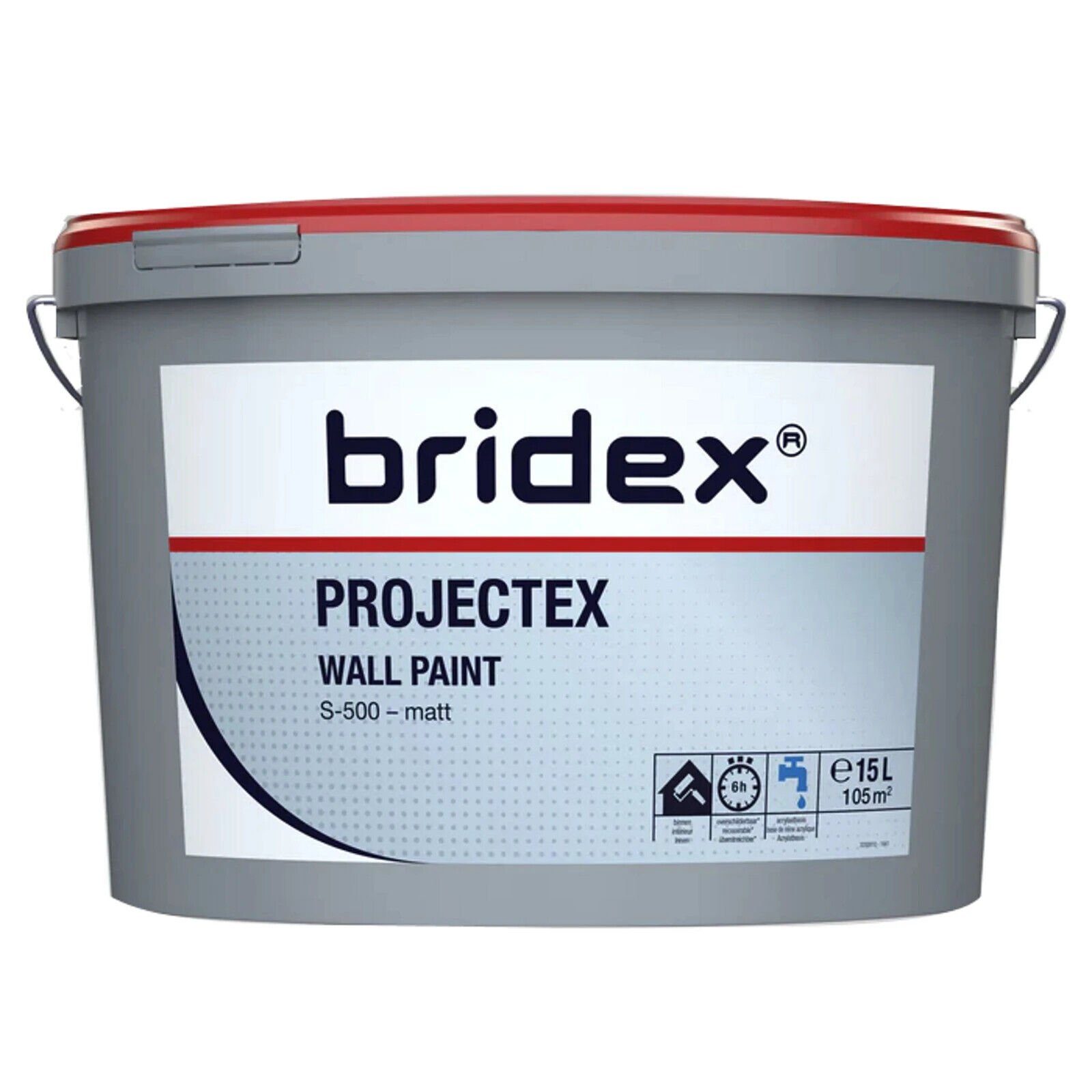 Bridex Wandfarbe Projectex S-500 Matt 15 Liter Wand- und Deckenfarbe RAL 9010 Bridex, Geruchsneutral, Sehr gute Deckkraft, Waschbeständig, Innen | Dispersionsfarben