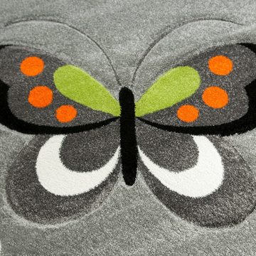 Kinderteppich Kinderzimmer-Teppich mit niedlichen Schmetterlingen in grau, Teppich-Traum, rechteckig, Höhe: 13 mm