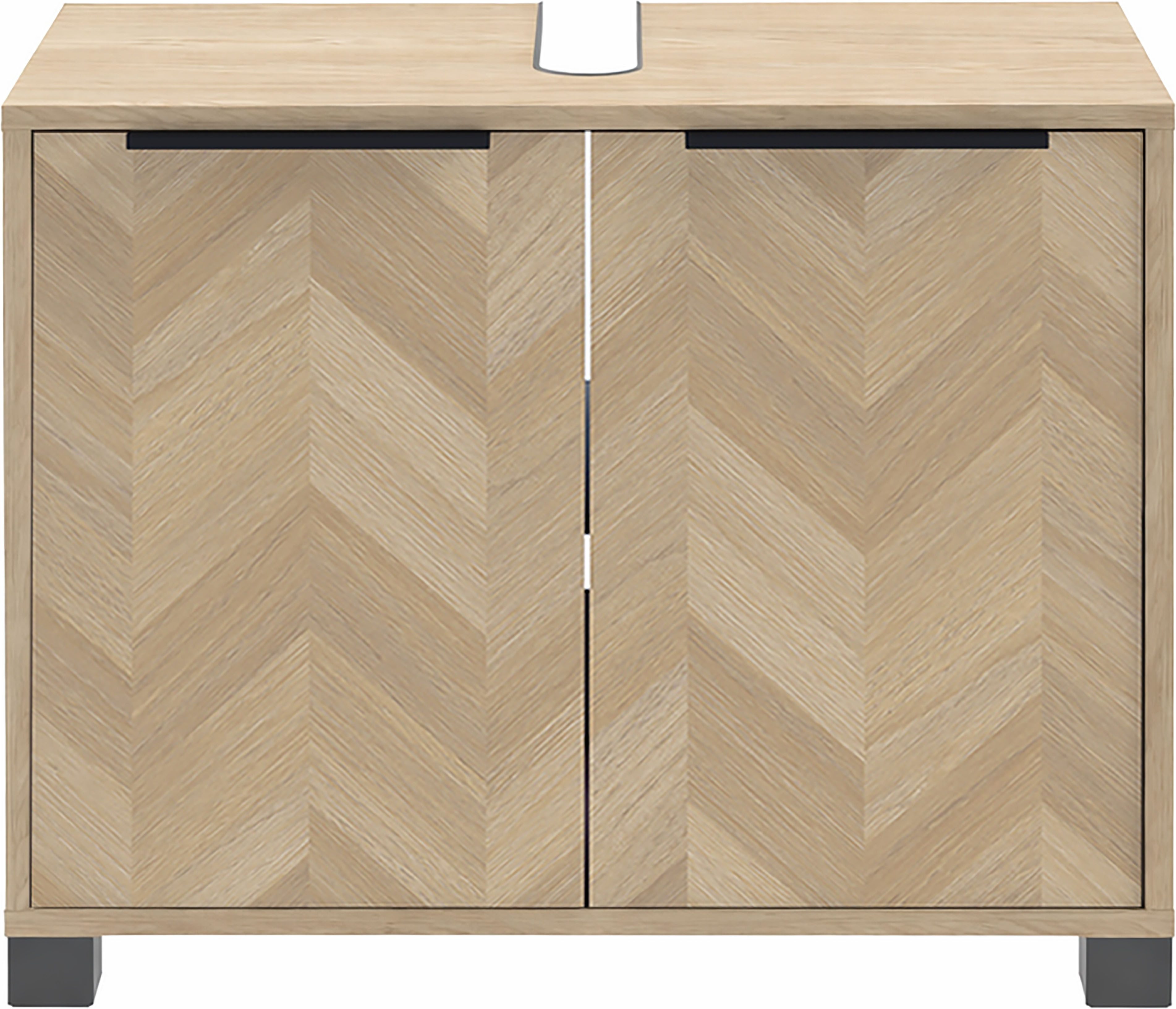 Schildmeyer Waschbeckenunterschrank PIAZZA, 2 Türen, Breite 65,1 cm, MADE IN GERMANY (1-St) Türen im Fischgräten-Dekor, MADE IN GERMANY