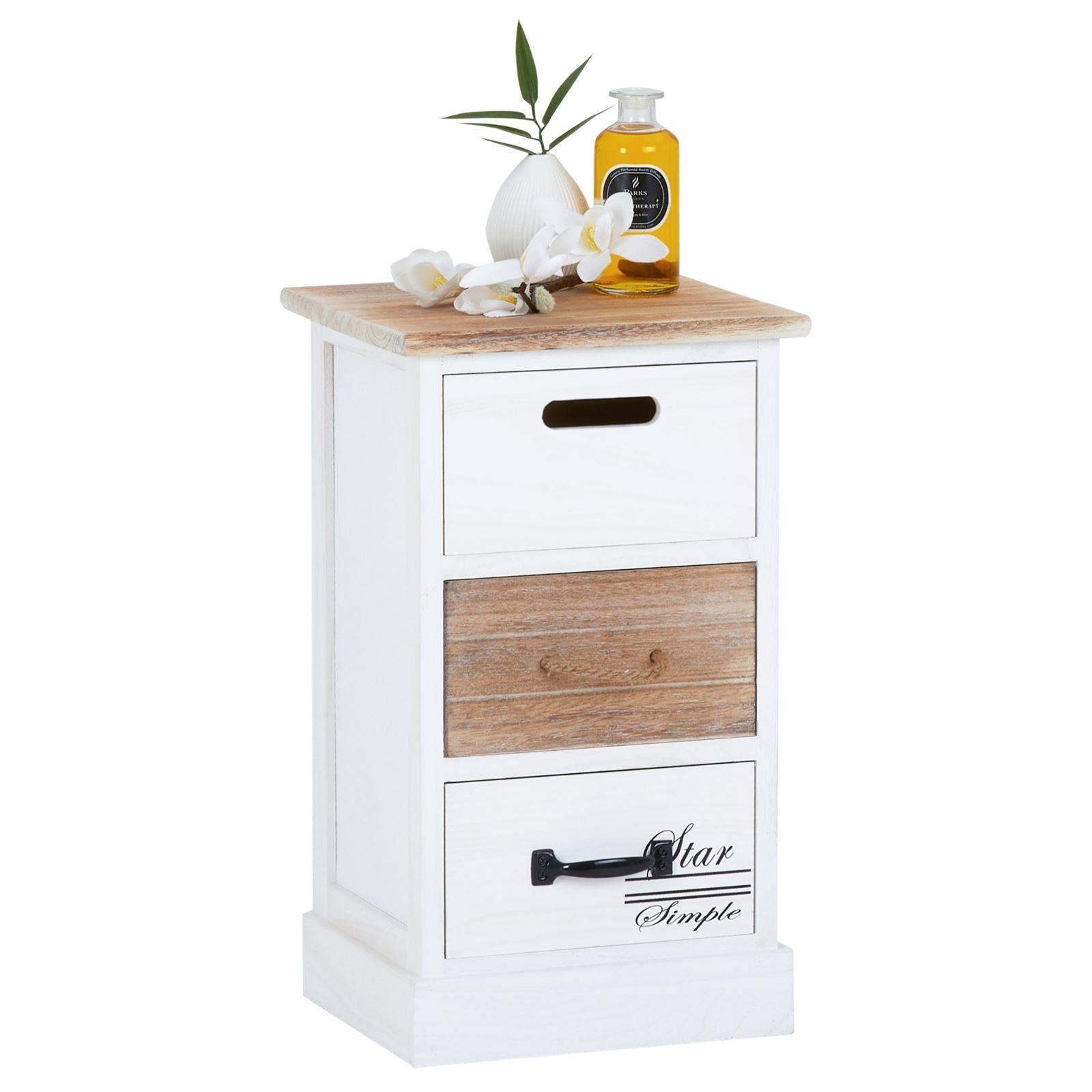 CARO-Möbel Kommode SALVA, Kleiner Schubladenschrank, Nachtkommode mit 3 Schubladen Vintage Stil