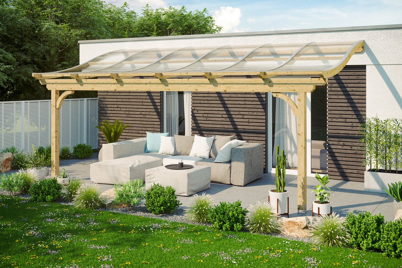 Thumbnail - Skanholz Terrassendach Verona, BxT: 648x239 cm, Bedachung Doppelstegplatten, Leimholz