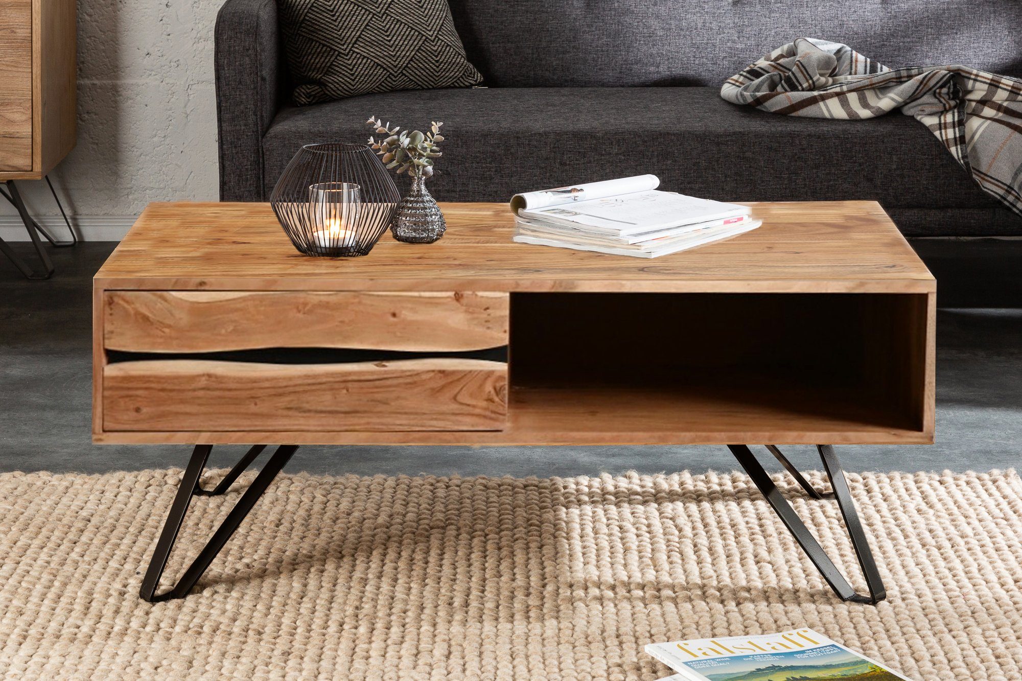 Sitheim-Europe Couchtisch LIVING EDGE Massiver Couchtisch 110cm Akazienholz günstig online kaufen