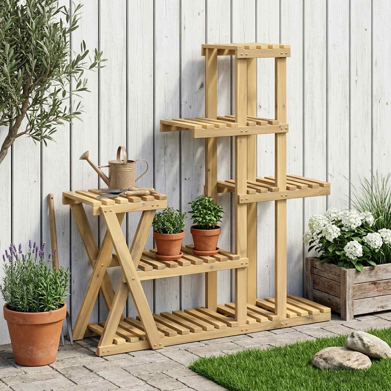 vidaXL Blumenständer Pflanzenständer Weiß 95 x 25 x 101,5 cm Massivholz (1 St)