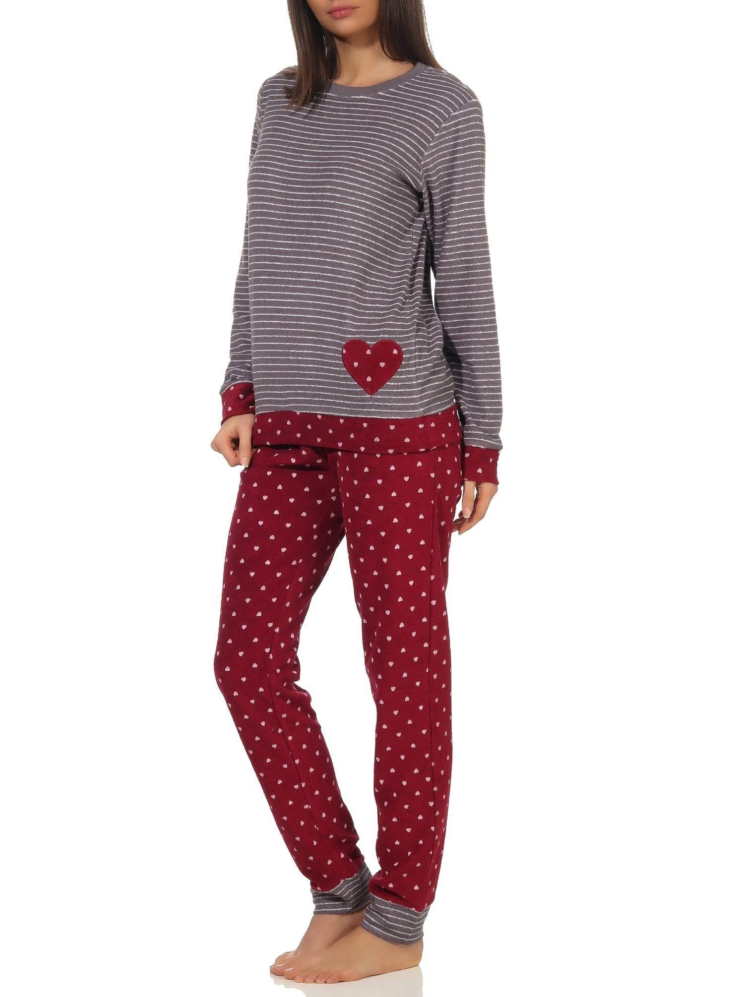 Normann Pyjama Normann Damen Frottee Pyjama mit Bündchen in Tupfen- und Ringeldesign – Bild 2 von 3
