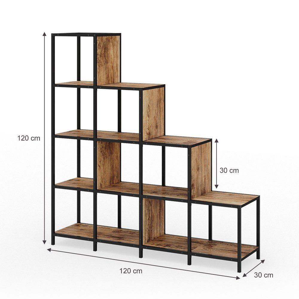 Vicco Raumteilerregal Fyrk, Eiche rustikal/Schwarz, 120 x 120 cm, 1-tlg.