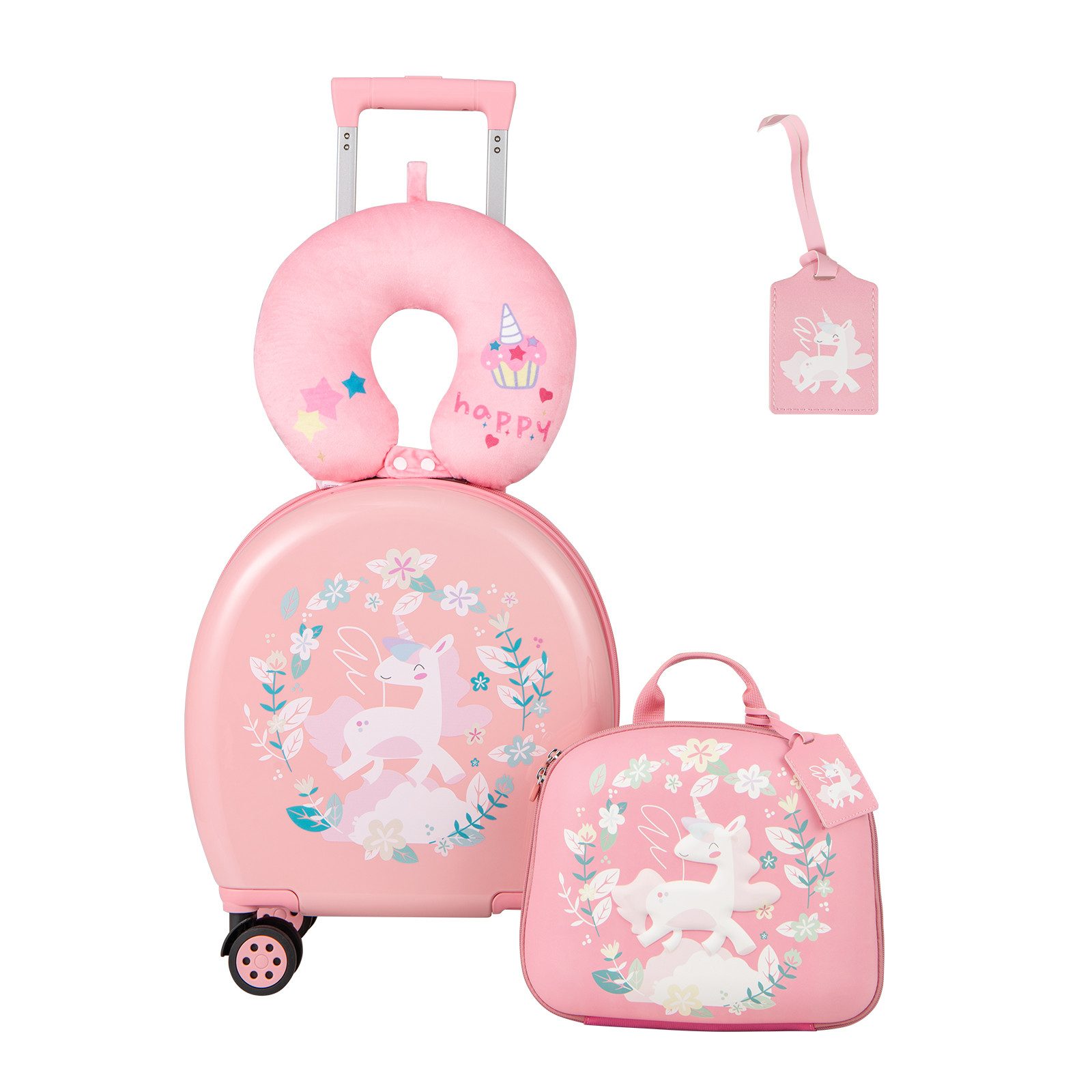 COSTWAY Kinderkoffer, 4 Rollen, 4 TLG.