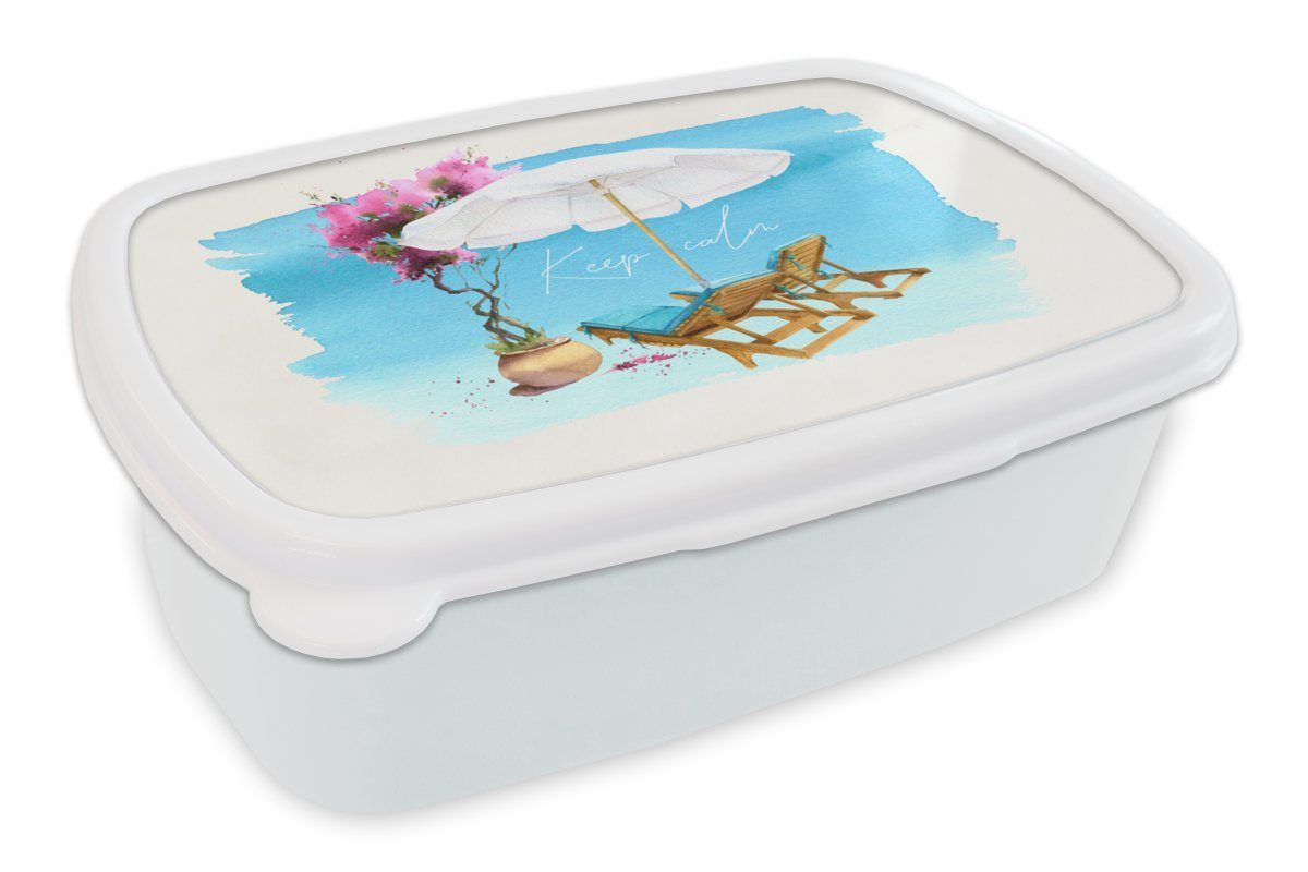 MuchoWow Lunchbox Strandkorb - Blumen für weiß Brotbox - für Kinder (2-tlg), und Sonnenschirm Jungs und - Brotdose, Kunststoff, Aquarell, Mädchen Erwachsene