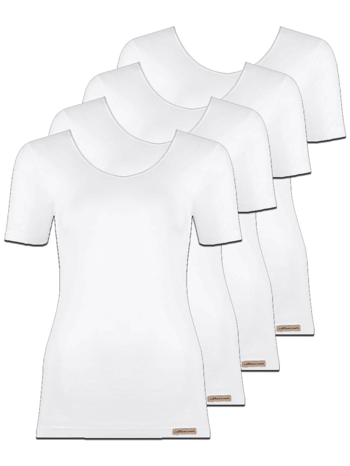 COMAZO (Spar-Set, Shirt Pack 4er Baumwoll Damen Unterhemd 4-St) weiss Unterhemd Vegan