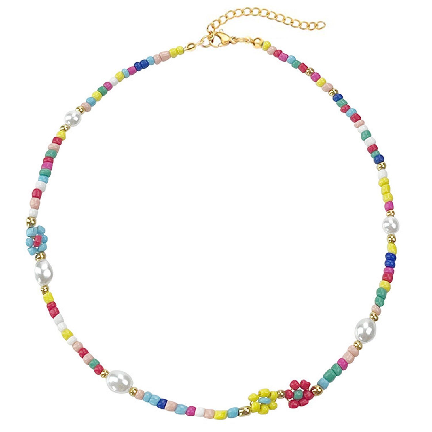 vergoldet Edelstahl für Layered Halskette Halskette aus Perlenkette MAGICSHE Frauen, NK8035 Süßwasserperlen 18K