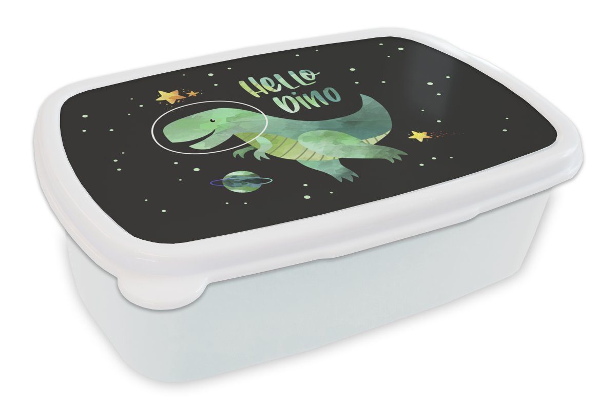 MuchoWow Lunchbox Zitate - 'Hallo Dino' - Sprichwörter - Jungen - Kinder - Kinder, Kunststoff, (2-tlg), Brotbox für Kinder und Erwachsene, Brotdose, für Jungs und Mädchen weiß