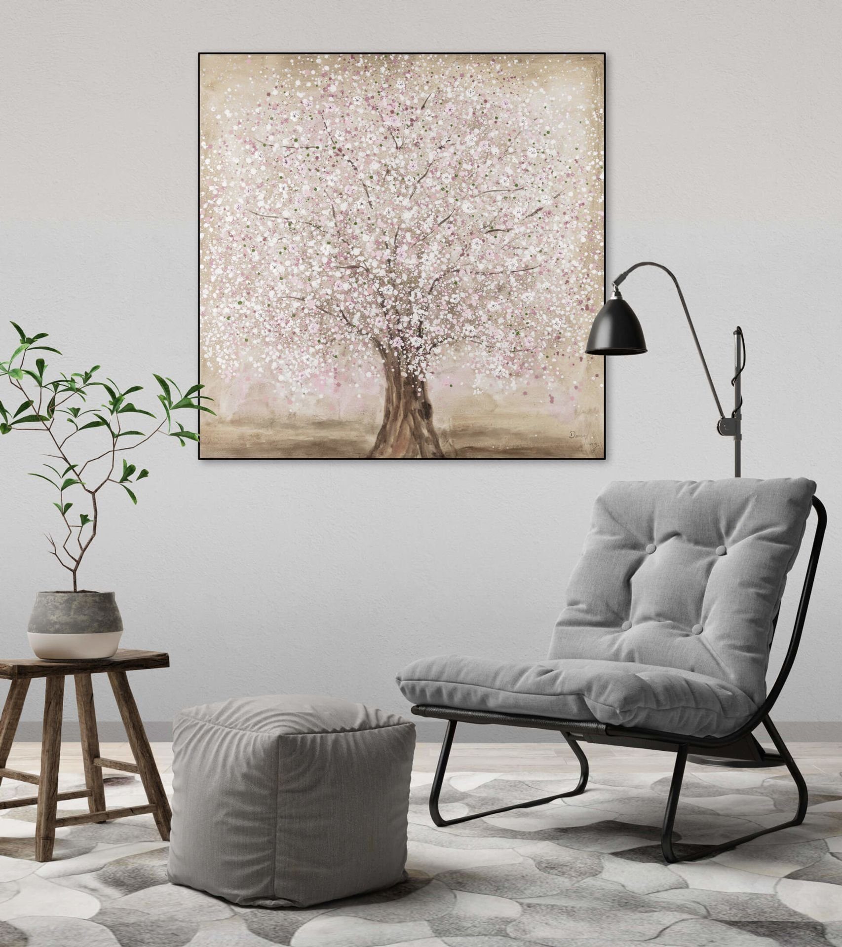 Gemälde Leinwandbild 100% KUNSTLOFT Frühlingstraum 80x80 Wandbild Rosa Wohnzimmer cm, HANDGEMALT