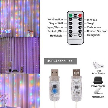 zggzerg LED-Lichterkette LED Lichtervorhang, 3×3M Vorhanglichter 8 Modi mit Fernbedienung