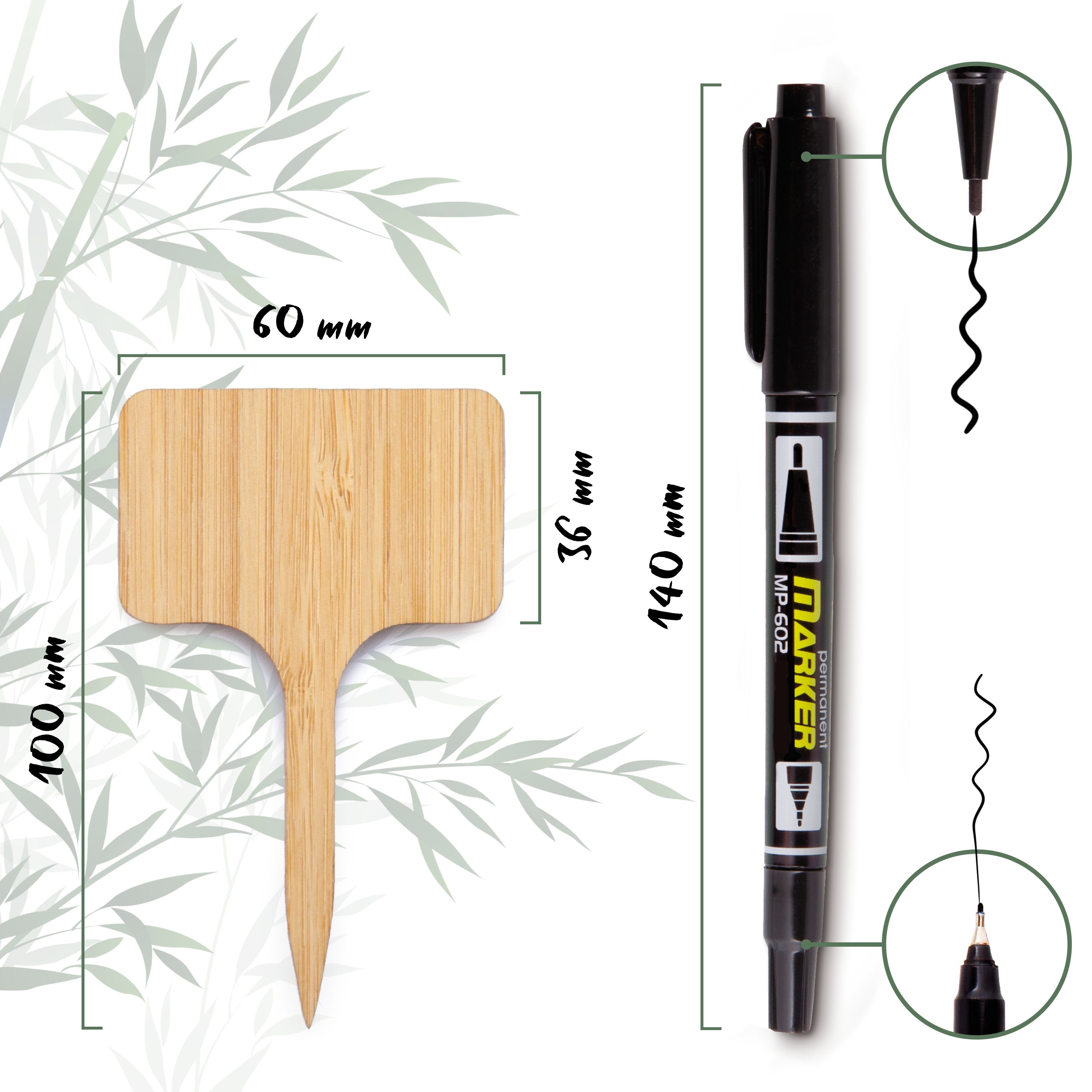 HappySeed Gartenstecker 30x Pflanzenstecker zum Bambus Beschriften aus Marker inklusive
