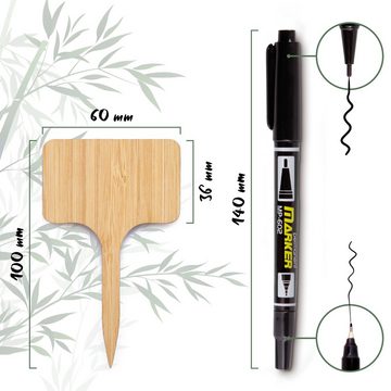 HappySeed Gartenstecker 30x Pflanzenstecker zum Beschriften aus Bambus inklusive Marker