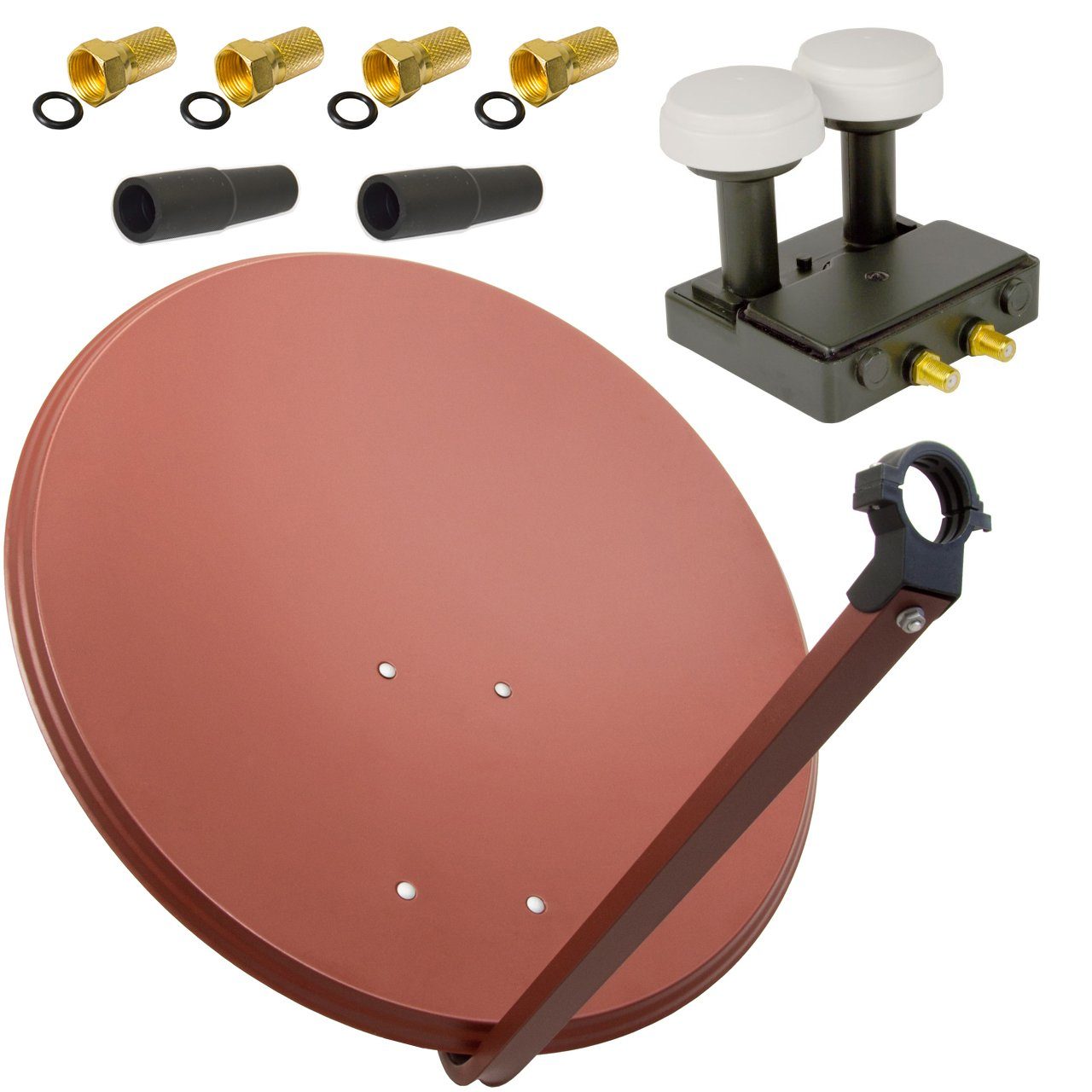 PremiumX SAT Anlage 80cm Antenne Ziegelrot Twin Monoblock 4x FStecker