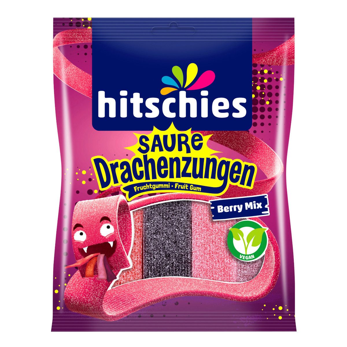 hitschies Süßigkeit, Hitschler Saure Drachenzungen Berry Mix 4 Geschmäcker Packung 125g