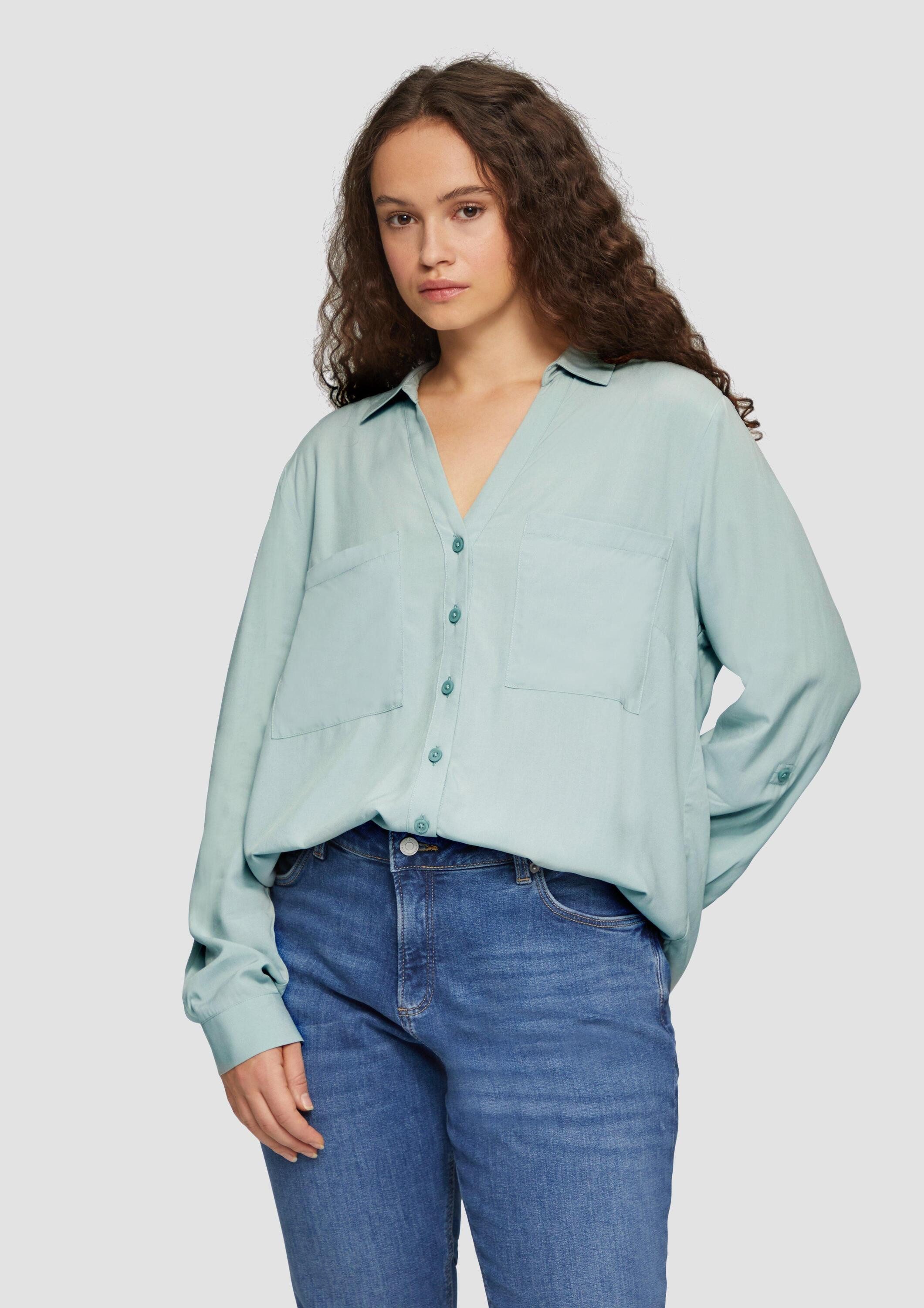 QS Langarmbluse Bluse Viskosebluse mit Turn-up und aufgesetzten Taschen günstig online kaufen