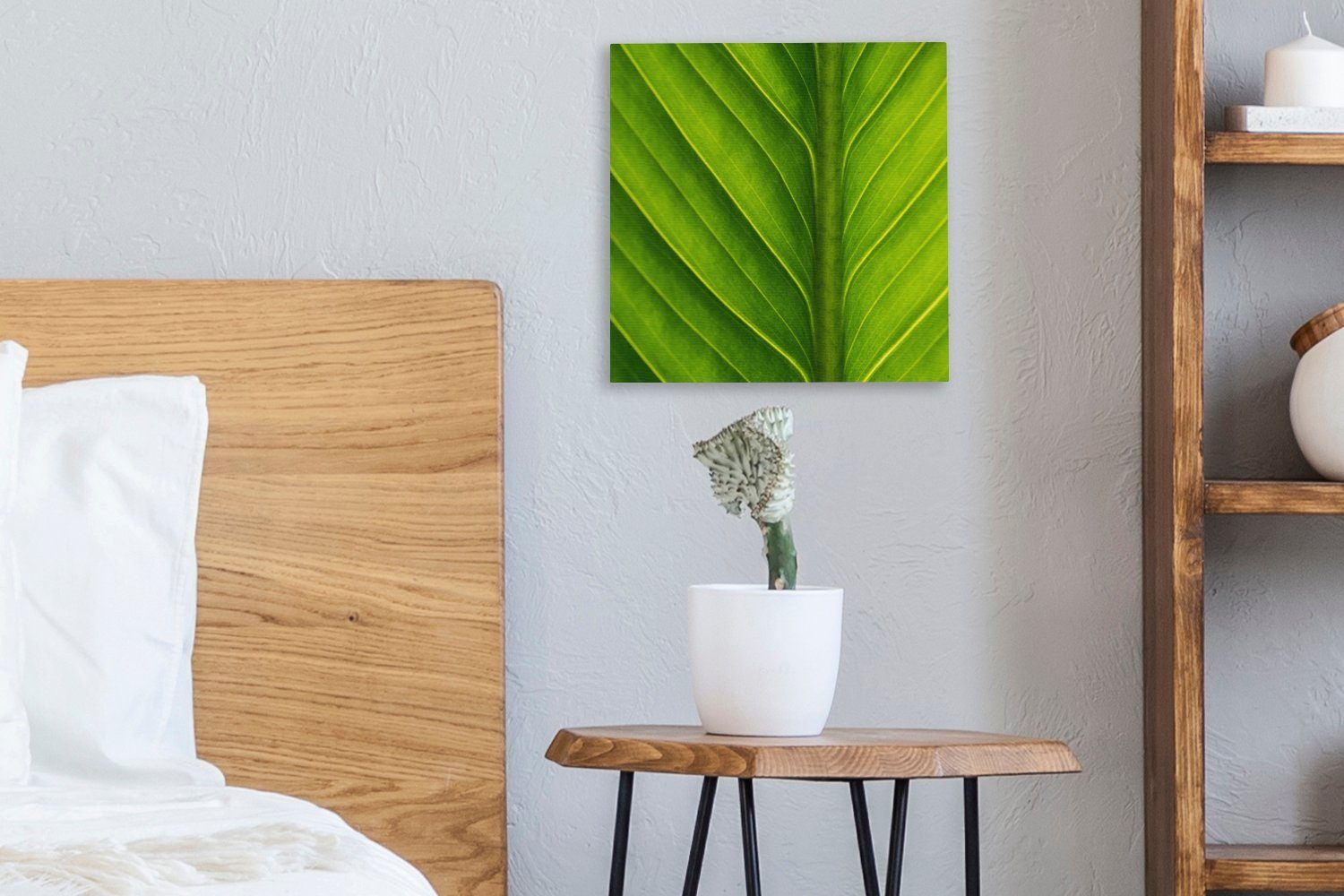 Blattes, Leinwand St), Schlafzimmer Foto hellgrünen (1 Wohnzimmer eines für botanischen Leinwandbild OneMillionCanvasses® Bilder