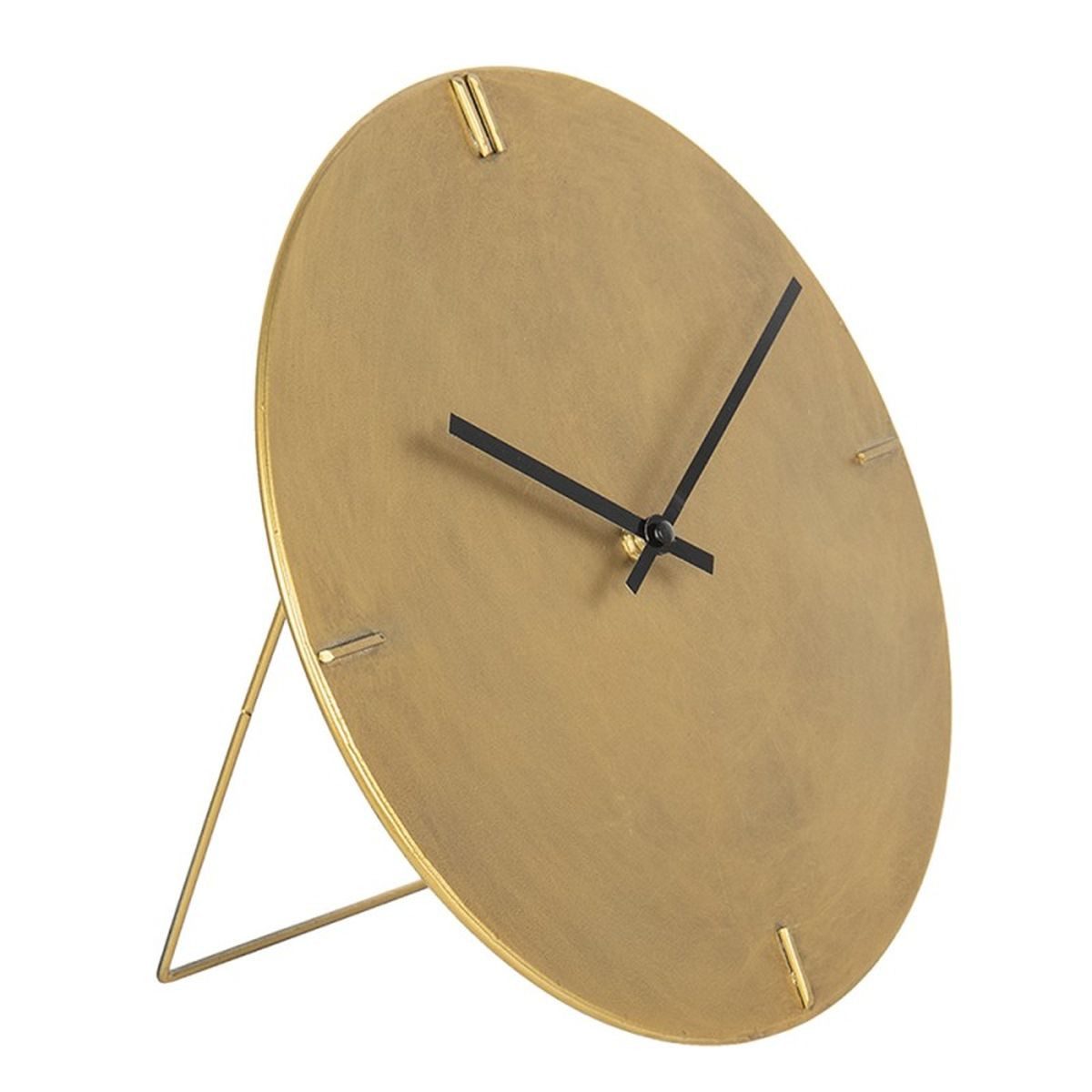 Clayre & Eef Tischuhr Tischuhr Metall Messing Look rund Ø 30 cm Tischuhr aus Metall im Messing Look mit schwarzem Zeigerdesign