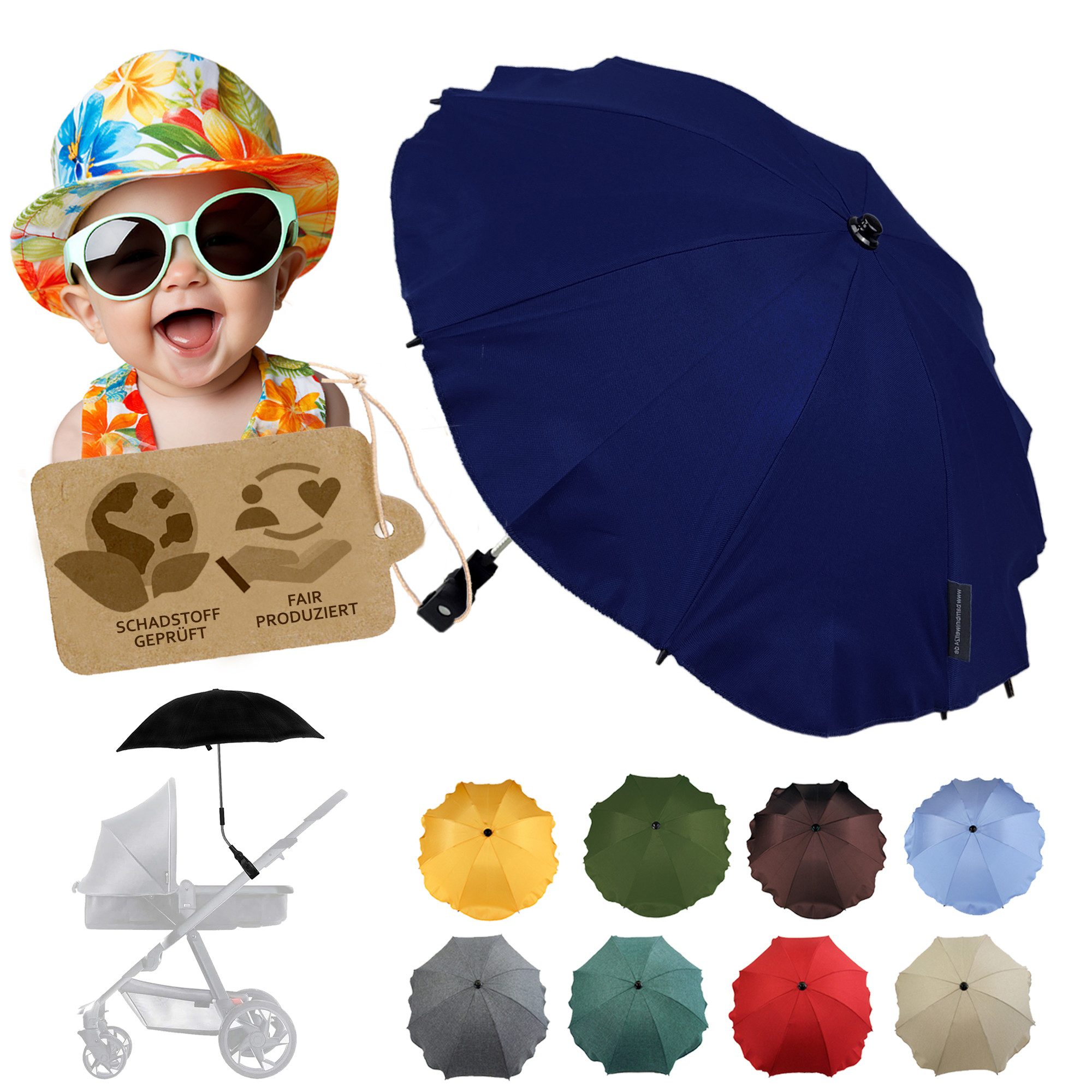 BambiniWelt by Rafael K. Kinderwagen-Sonnenschutzhülle Sonnenschirm Sonnenschutz für Kinderwagen Buggy Jogger universal UV50+, UV 50+ Schutz