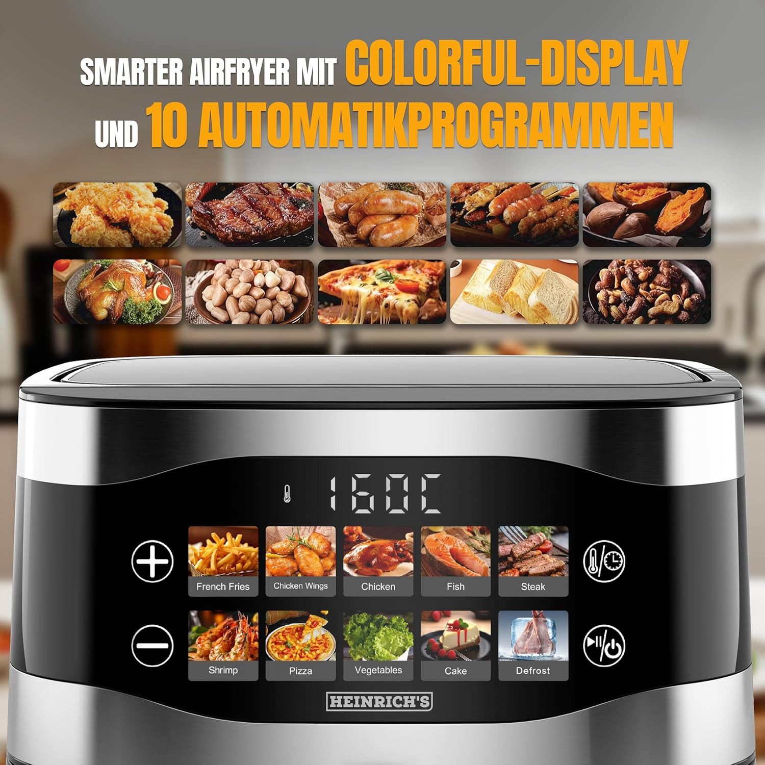 Heinrich´s Heißluftfritteuse, 1800 W, LED-Display mit Touch Bedienung, spülmaschinenfest
