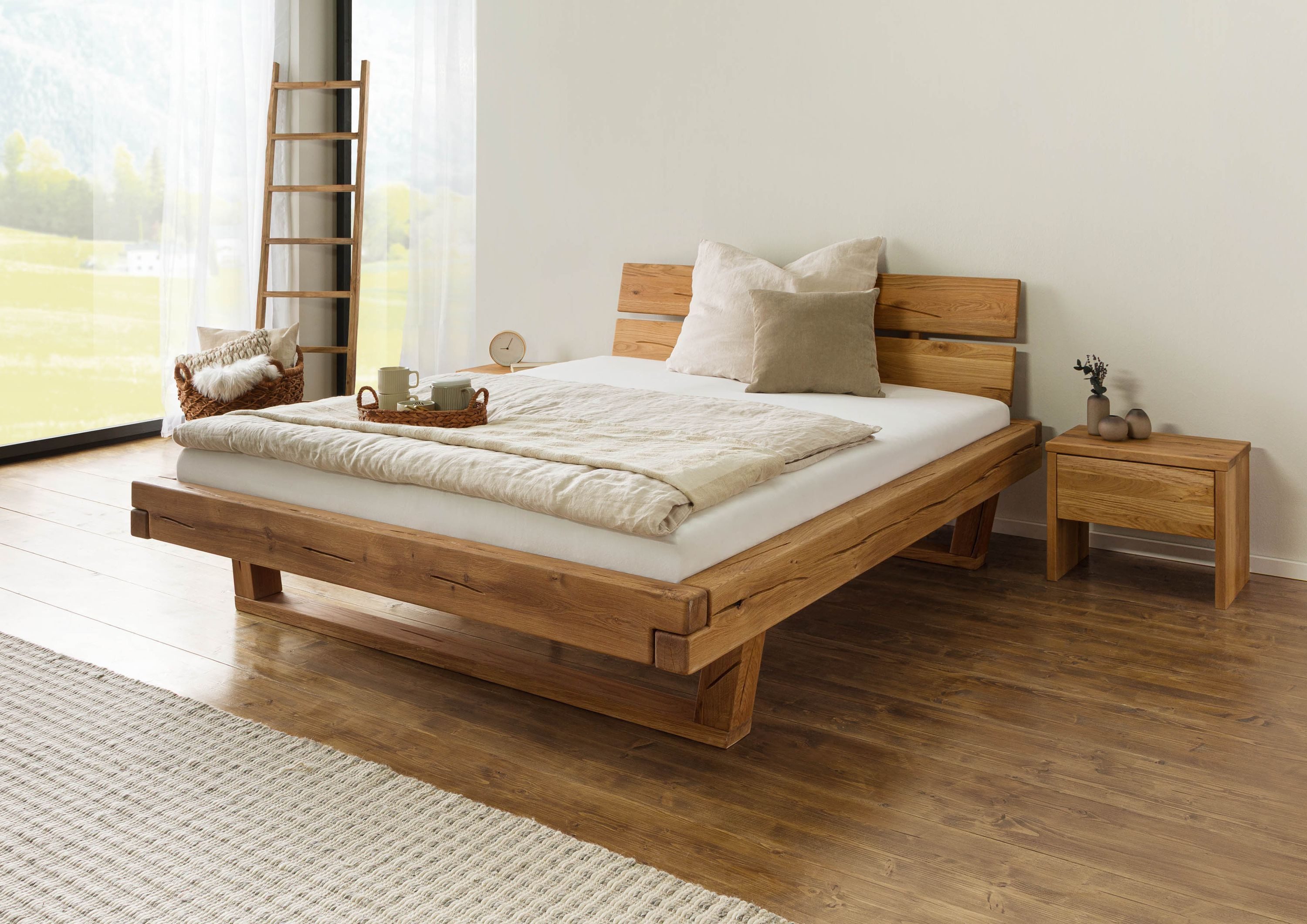 Massivmoebel24 Massivholzbett BALKENMÖBEL (Eiche 160x200x86,5 natur geölt BALKENMÖBEL #102), Eiche 160x200x86,5 natur geölt BALKENMÖBEL #102