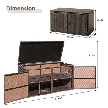 COSTWAY Auflagenbox Rattan 335L, mit Doppeltüren & Ablage, 115x60x65cm