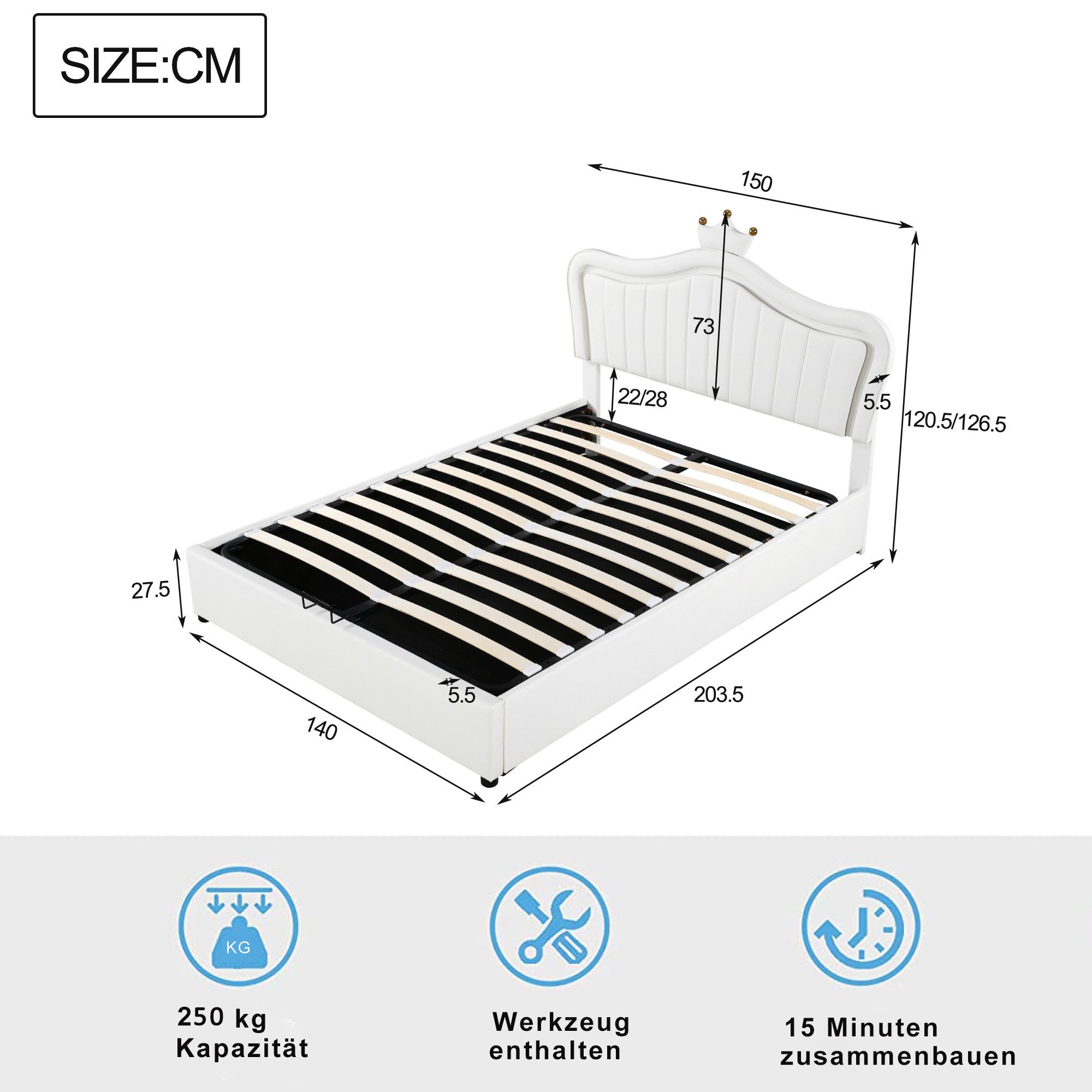 Celya Polsterbett Kinderbett 140 x 200 cm, hydraulisches Stauraumbett (Ohne günstig online kaufen