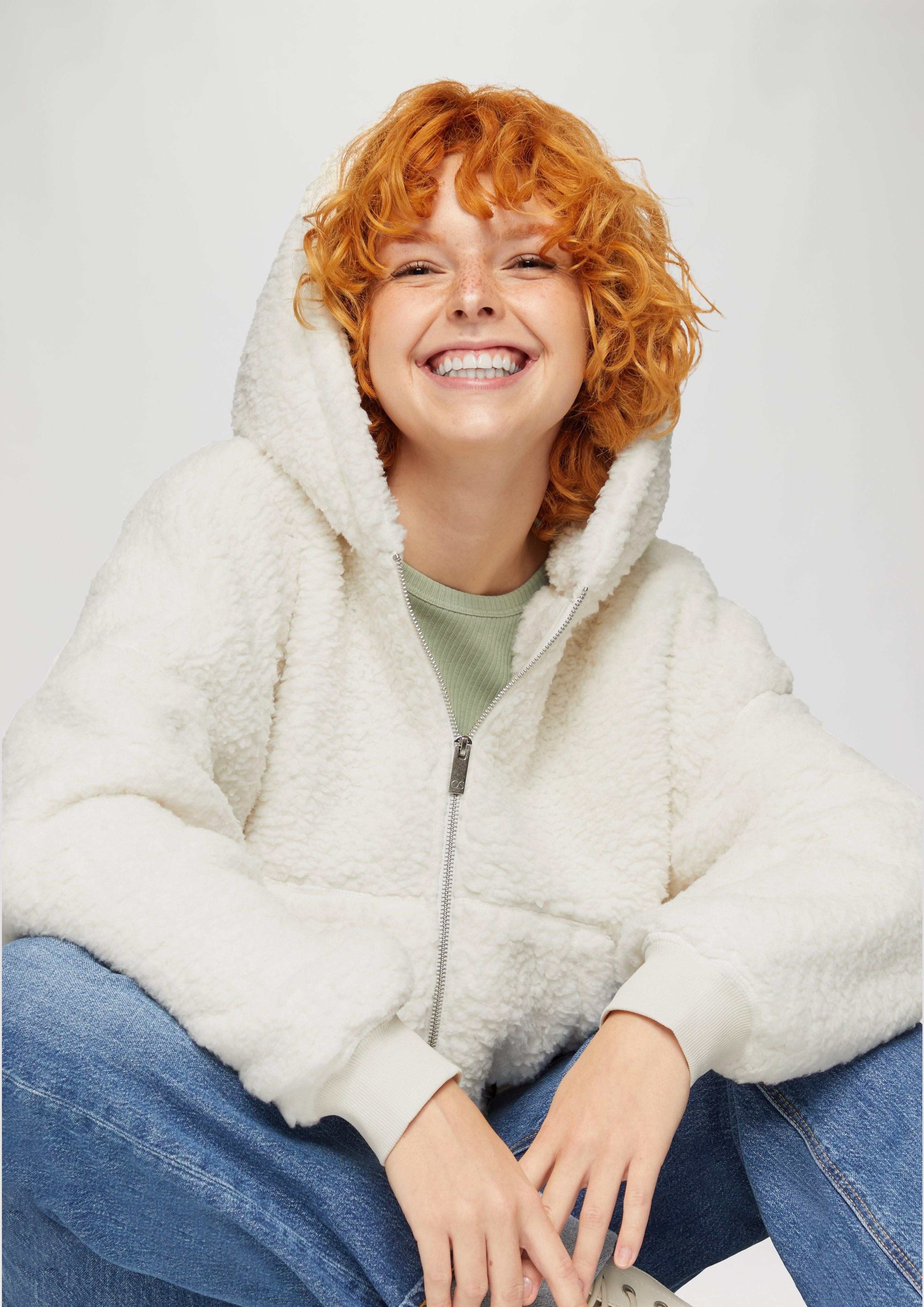 QS Sweatshirt Oversized Sweatjacke aus Teddy-Plüsch günstig online kaufen