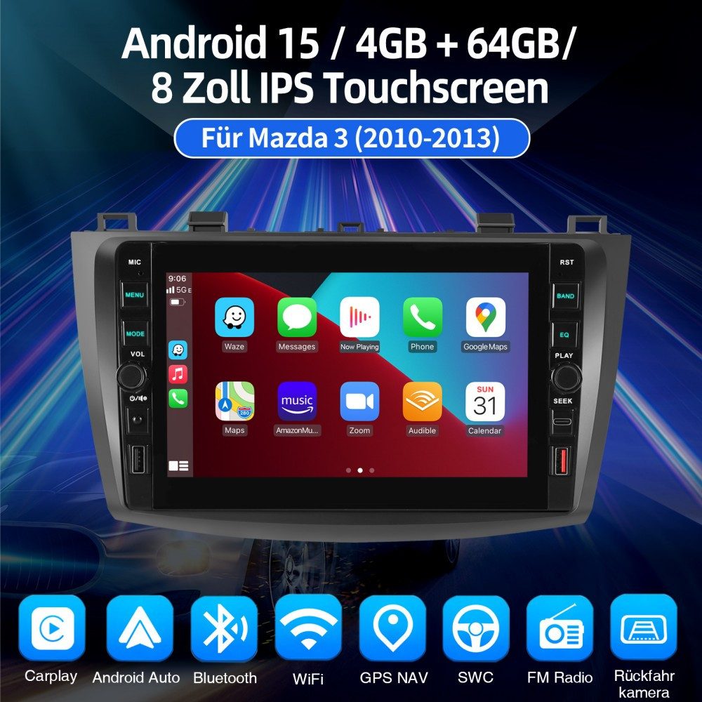 ESSGOO Für Mazda 3 BL 2010-2013 Android 15 Carplay GPS Bluetooth Autoradio (RDS, Digitalradio (DAB), FM) – Bild 2 von 5