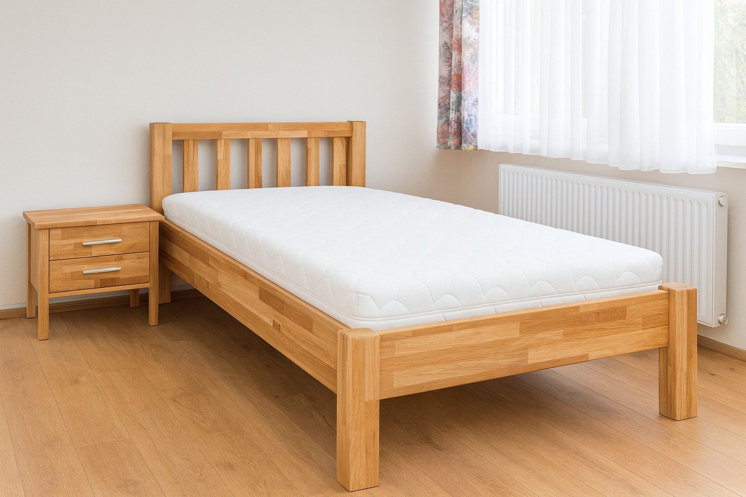 bv-vertrieb Massivholzbett Einzelbett Eiche massiv geölt Holzbett 100x200 Holzstärke 25mm #2758, Massivholz Eiche geölt, 80x80 mm Stollen, Holzstärke 2,5cm