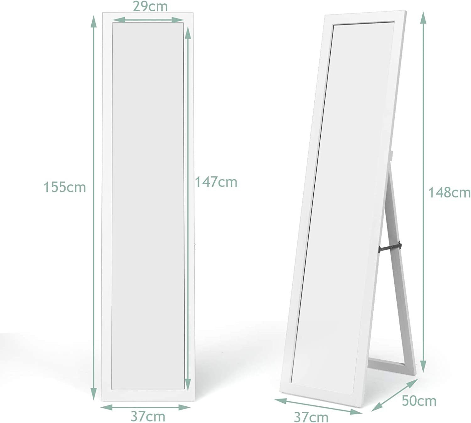 Weiß Ganzkörperspiegel Holzrahmen, x mit KOMFOTTEU 2 Standspiegel, in 1 147 cm 29