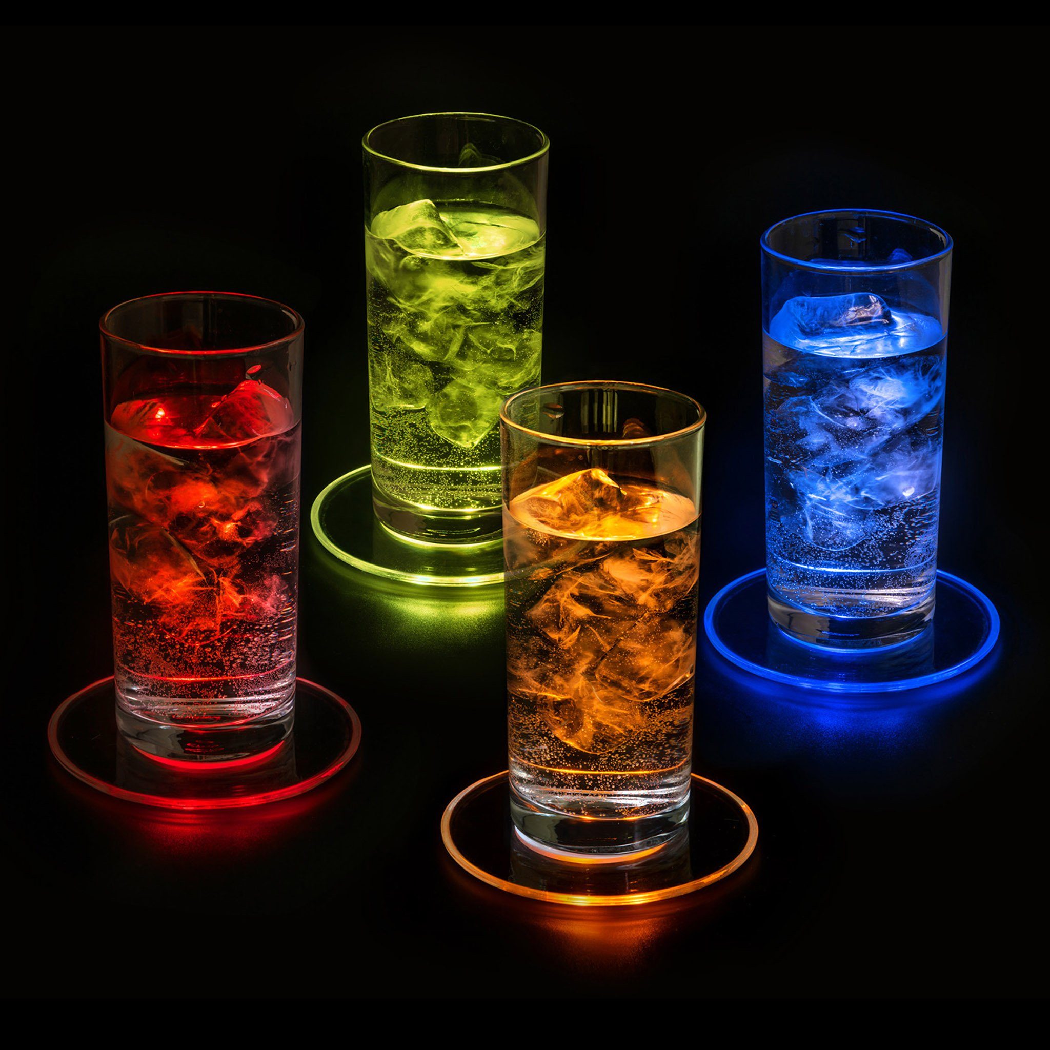 LED Dekolicht 4er LED Untersetzer Bierdeckel Leuchtend f. Getränke Gläser Flaschen